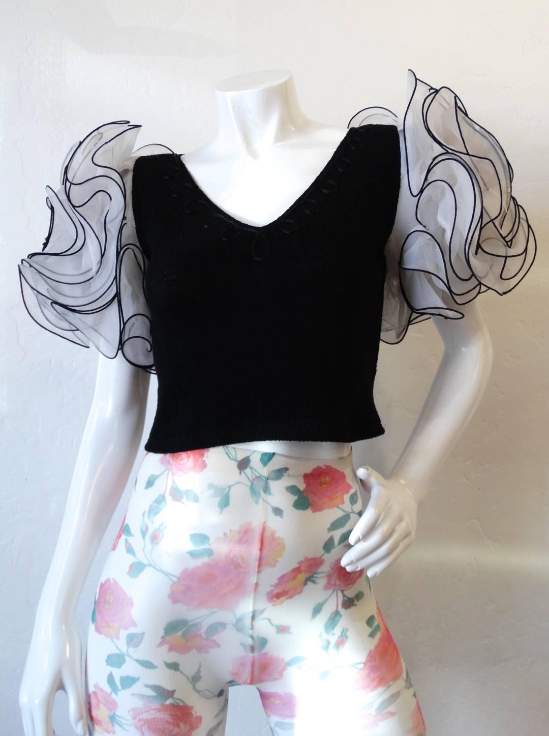 1980s Don Sayres Knit Ruffle Shoulder Blouse 4