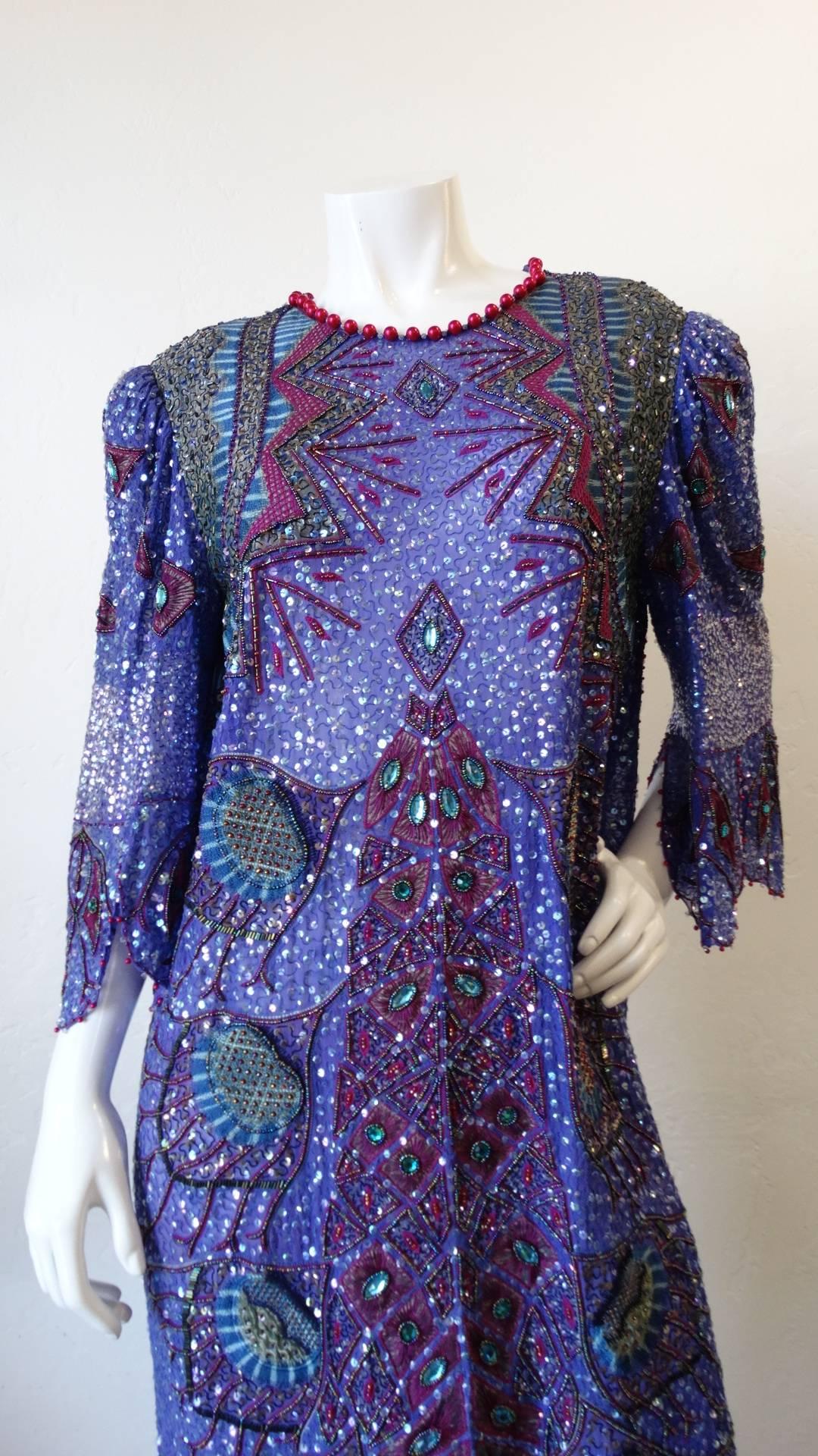 Zandra Rhodes Sequin Embellished Caftan Dress, 1980s  In Excellent Condition In Scottsdale, AZ