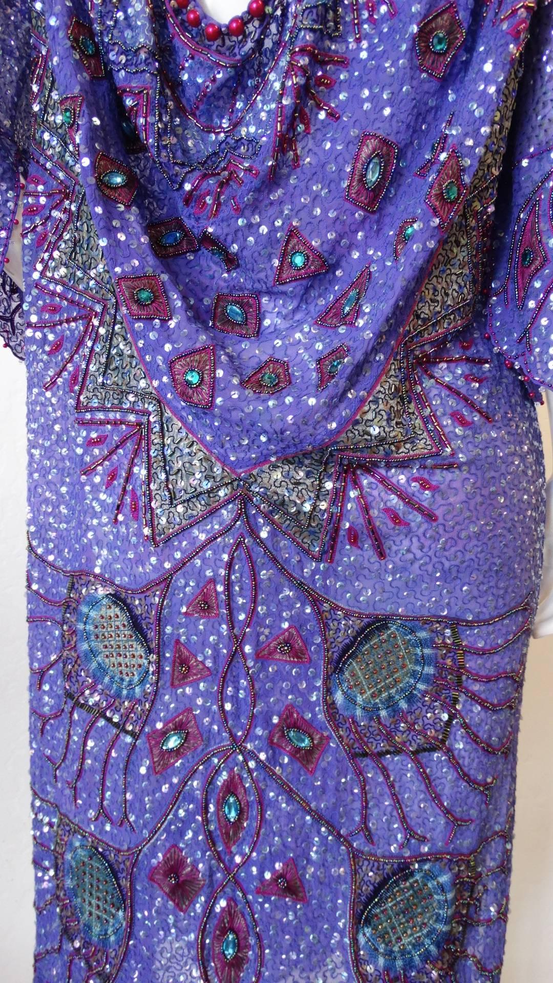 Zandra Rhodes Sequin Embellished Caftan Dress, 1980s  9