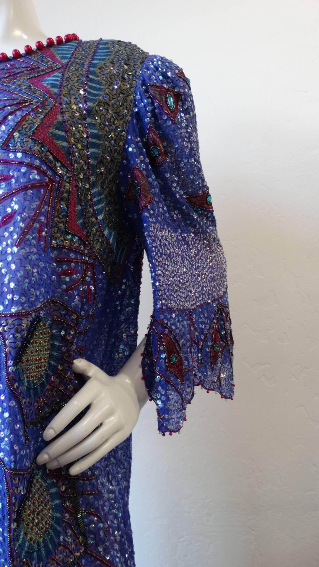 Zandra Rhodes Sequin Embellished Caftan Dress, 1980s  6