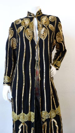 Black and Gold Embellished Duster Jacket, 1980s