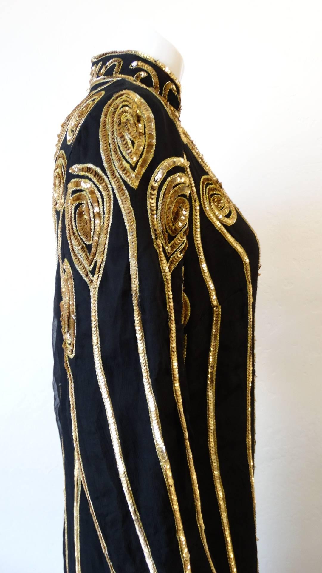 Black and Gold Embellished Duster Jacket, 1980s  1