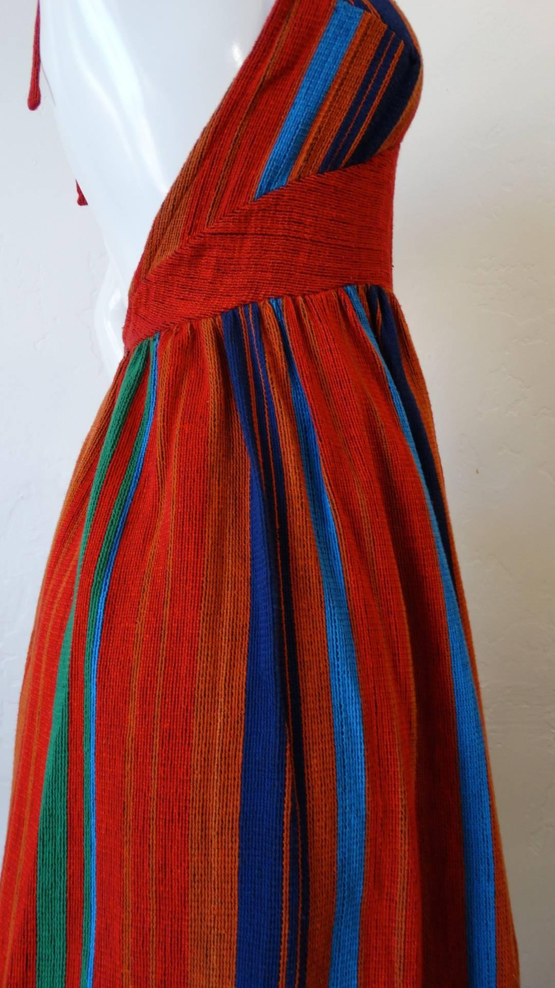 Red 1970s Rikma Striped Halter Maxi Dress