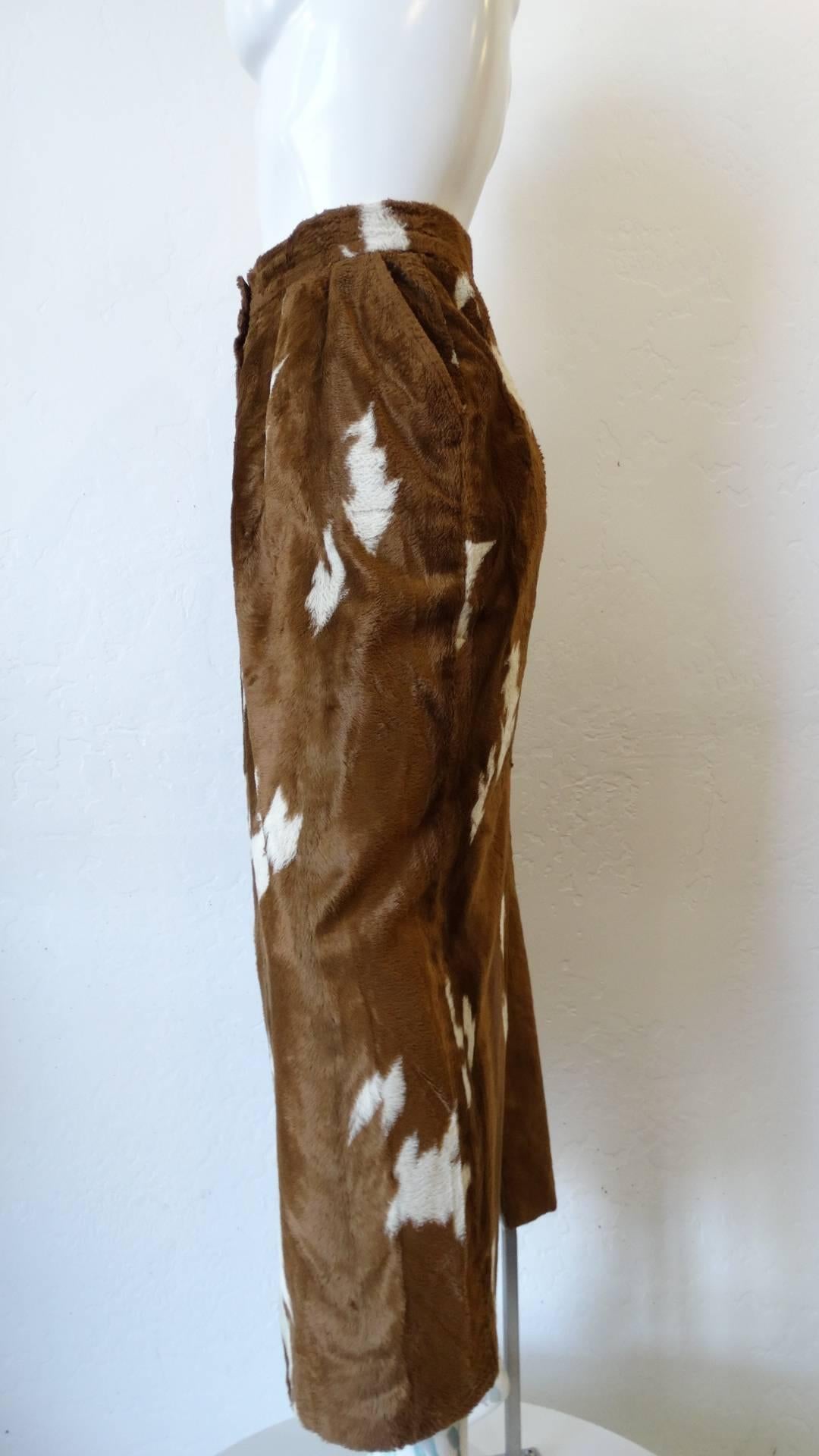 Brown 1990s Faux Cowhide Fuzzy Pencil Skirt  For Sale