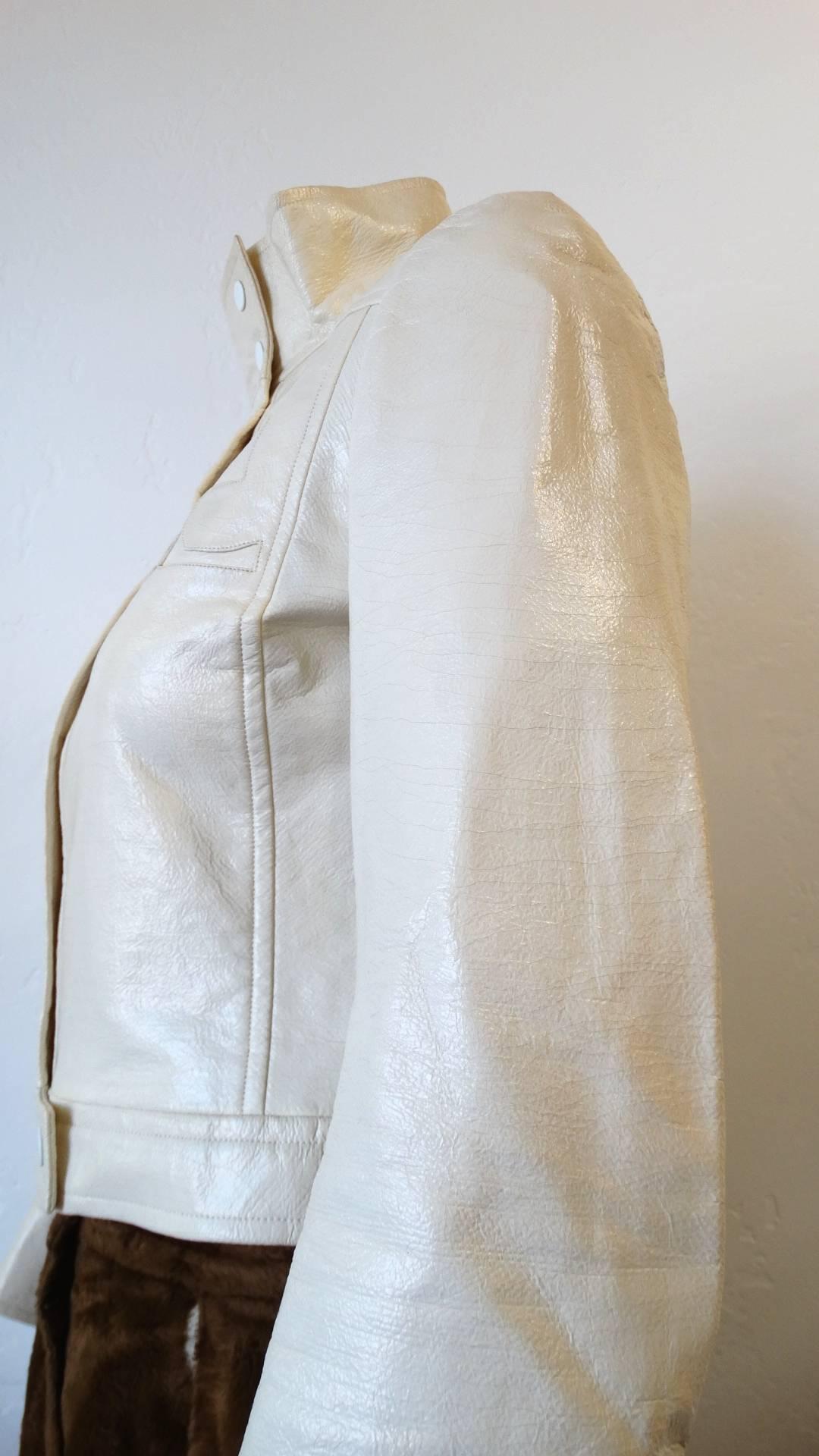 Gray 1970s Courreges Monochromatic White Vinyl Jacket 