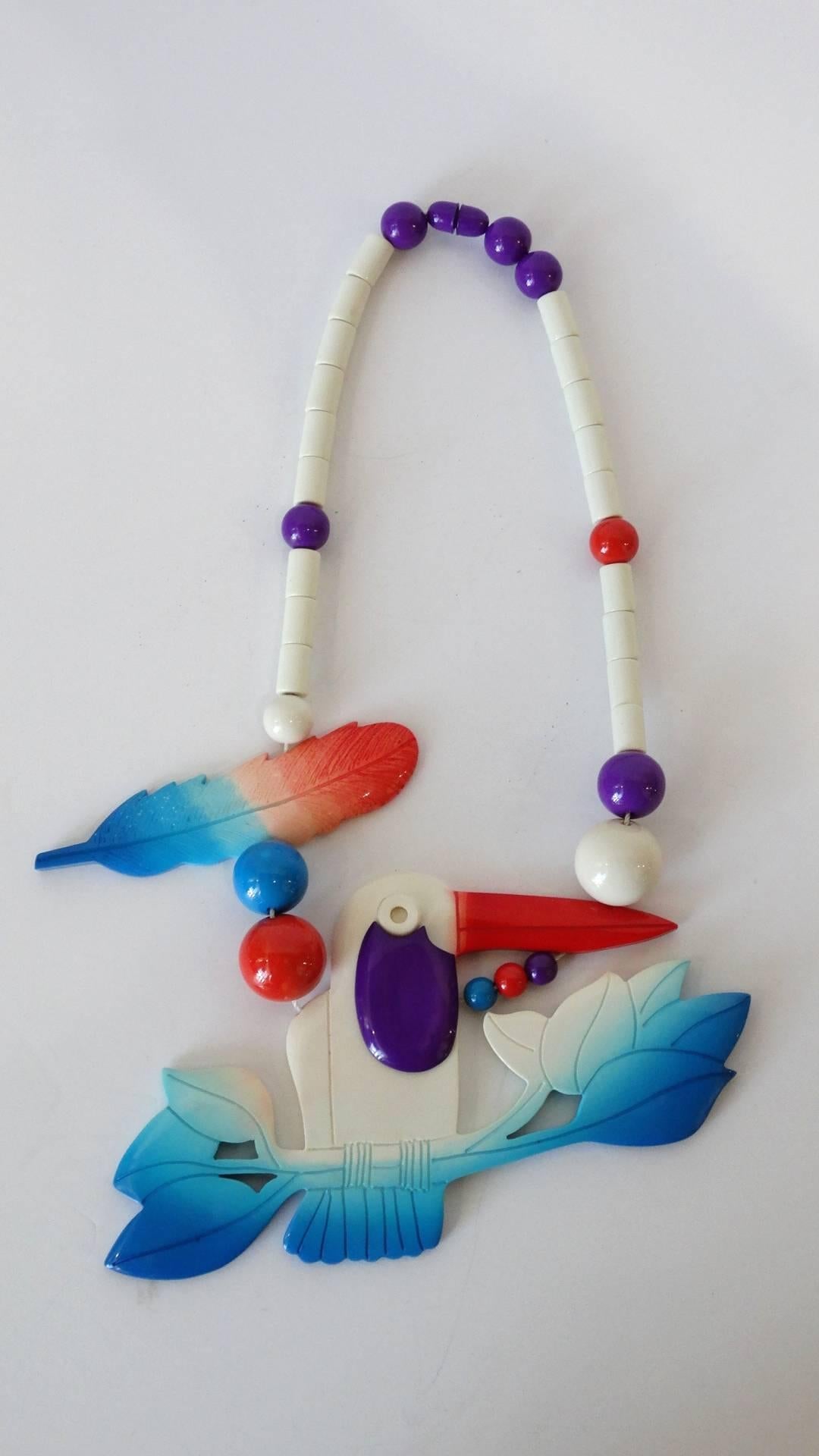 Isadora Paris Exotic Bird Bakelite Necklace, 1980s   2