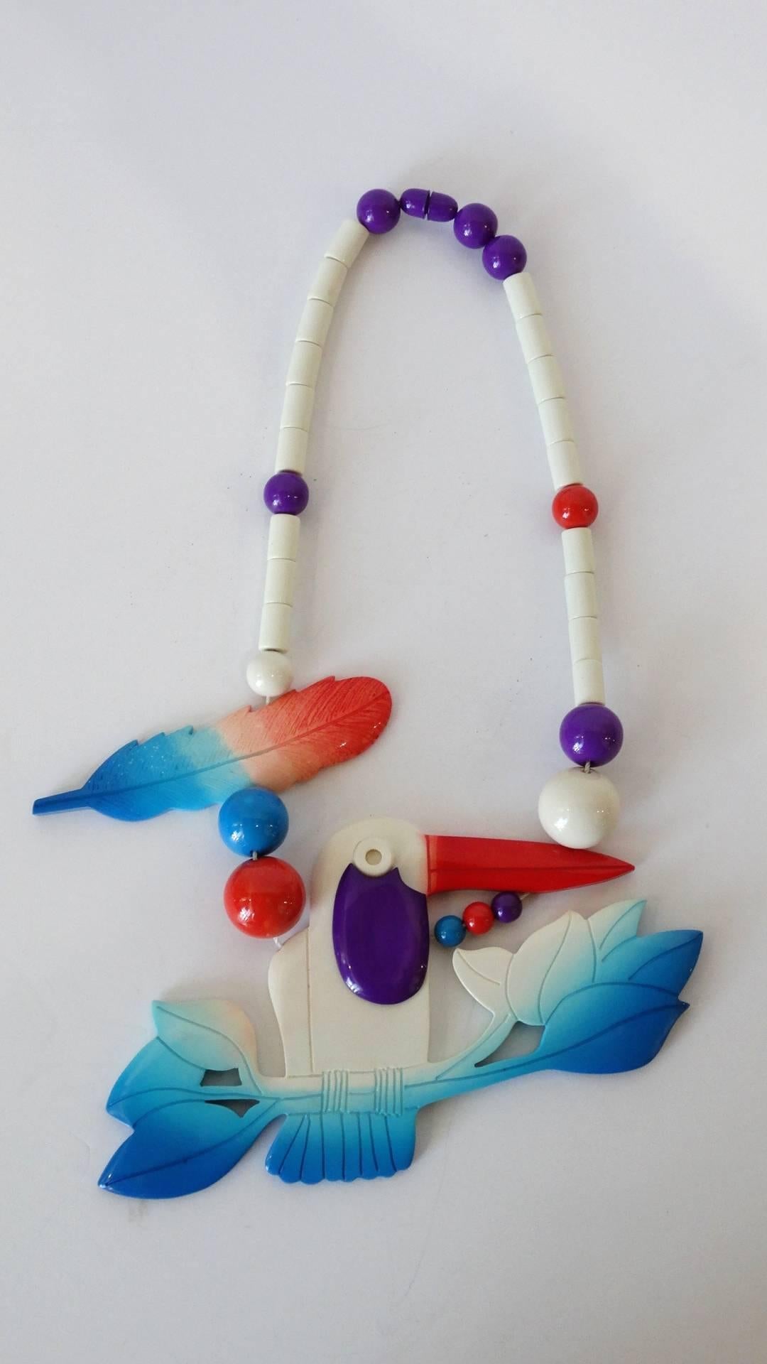 Isadora Paris Exotic Bird Bakelite Necklace, 1980s 2