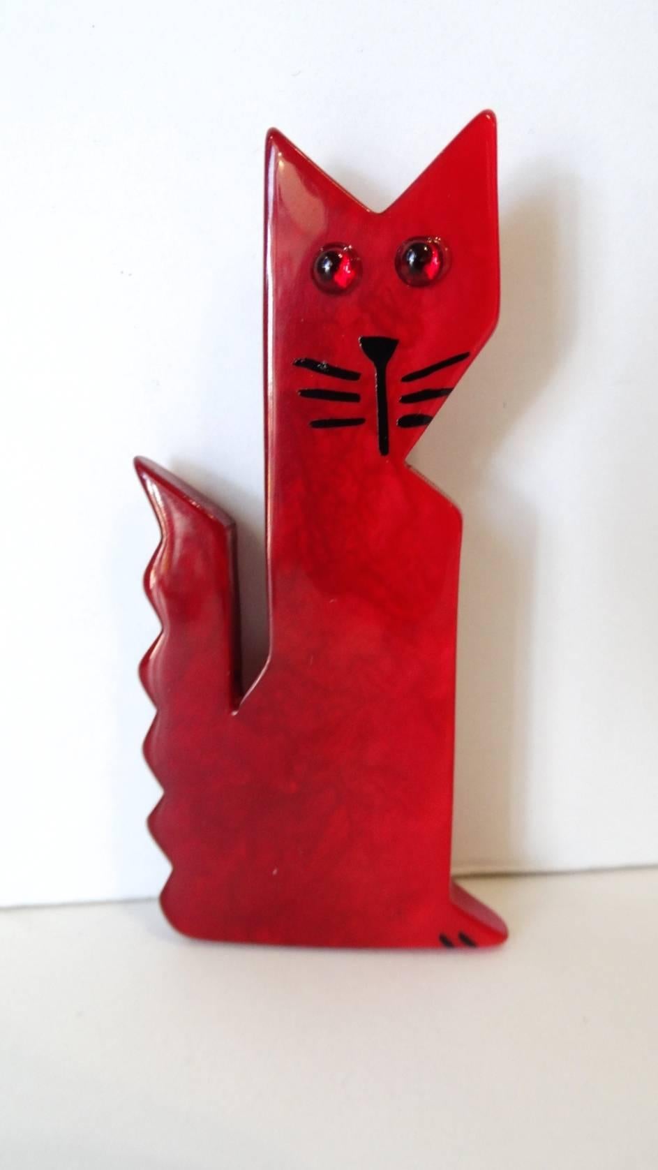 Women's Marie Christine Pavone Celluiod Red Cat Brooch 