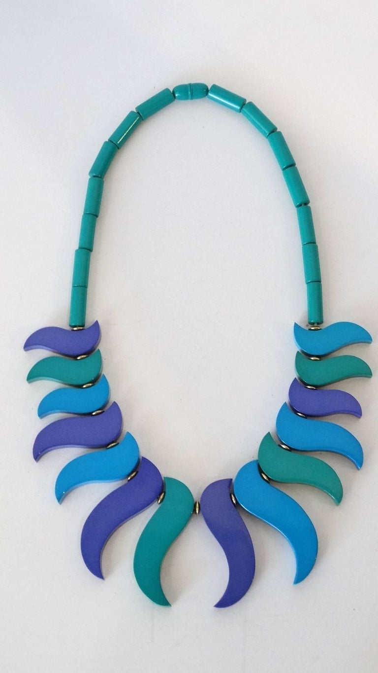 Collier Vintage Guillemette L'Hoir - Galalithe Et Caoutchouc Rouge, Style Moderniste Années 80
