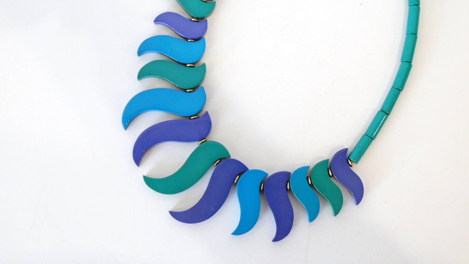 Collier Vintage Guillemette L'Hoir - Galalithe Rouge & Caoutchouc, Style Memphis Années 80