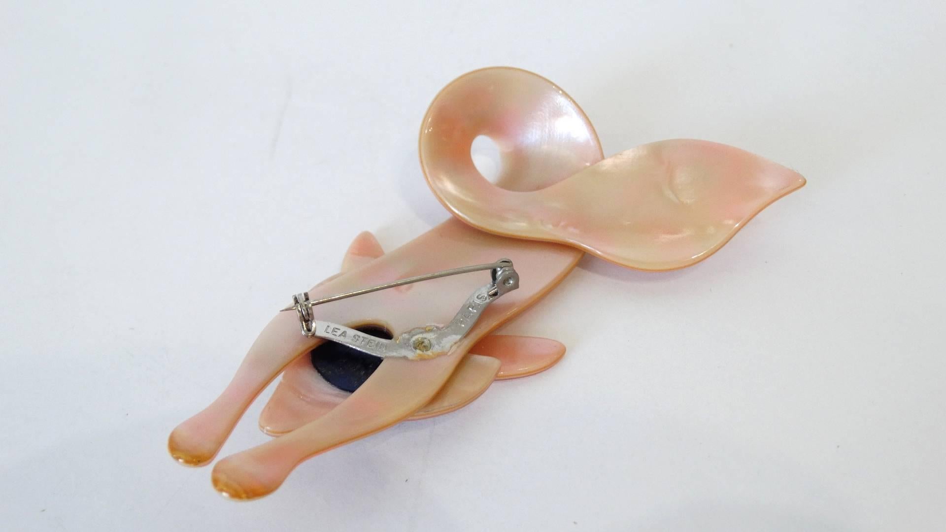 Women's or Men's Lea Stein Fox Mother of Pearl Brooch, circa 1970s