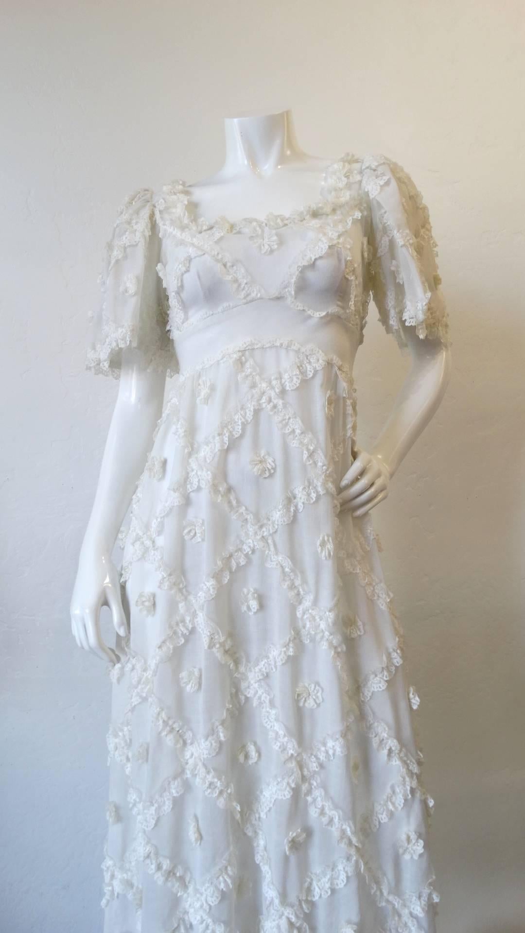 Cream Lace Ruffle Maxi Dress, 1970s  In Excellent Condition In Scottsdale, AZ