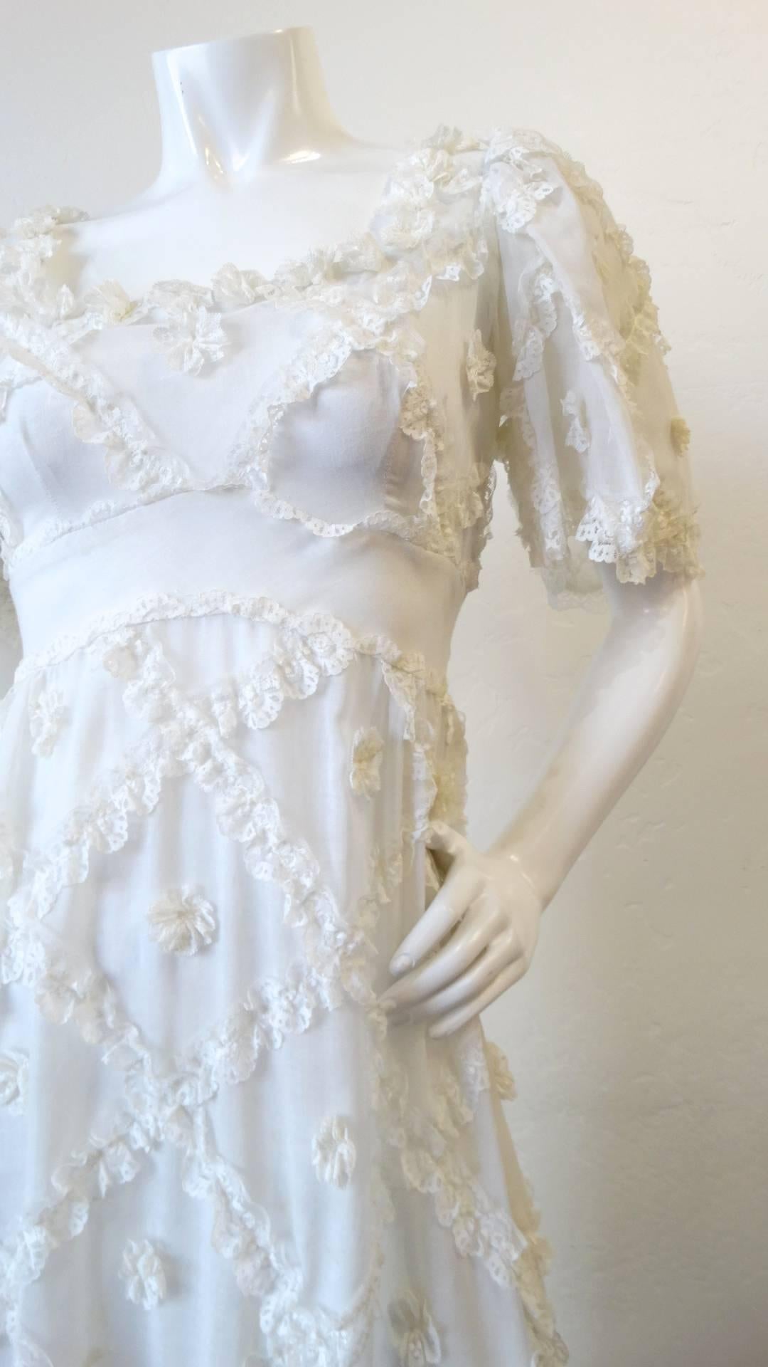 Cream Lace Ruffle Maxi Dress, 1970s  7
