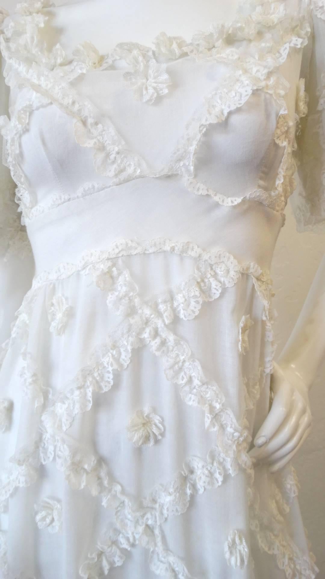 Cream Lace Ruffle Maxi Dress, 1970s  4