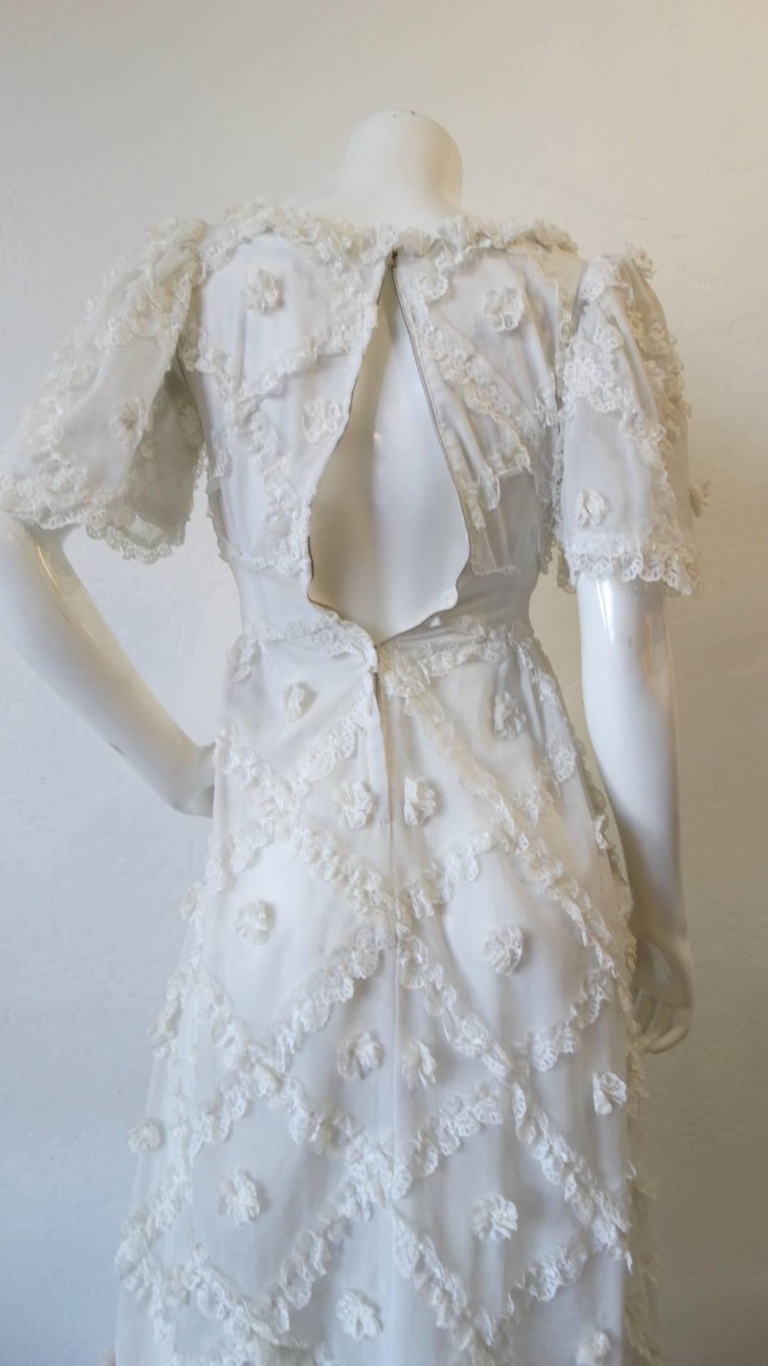 Cream Lace Ruffle Maxi Dress, 1970s  3