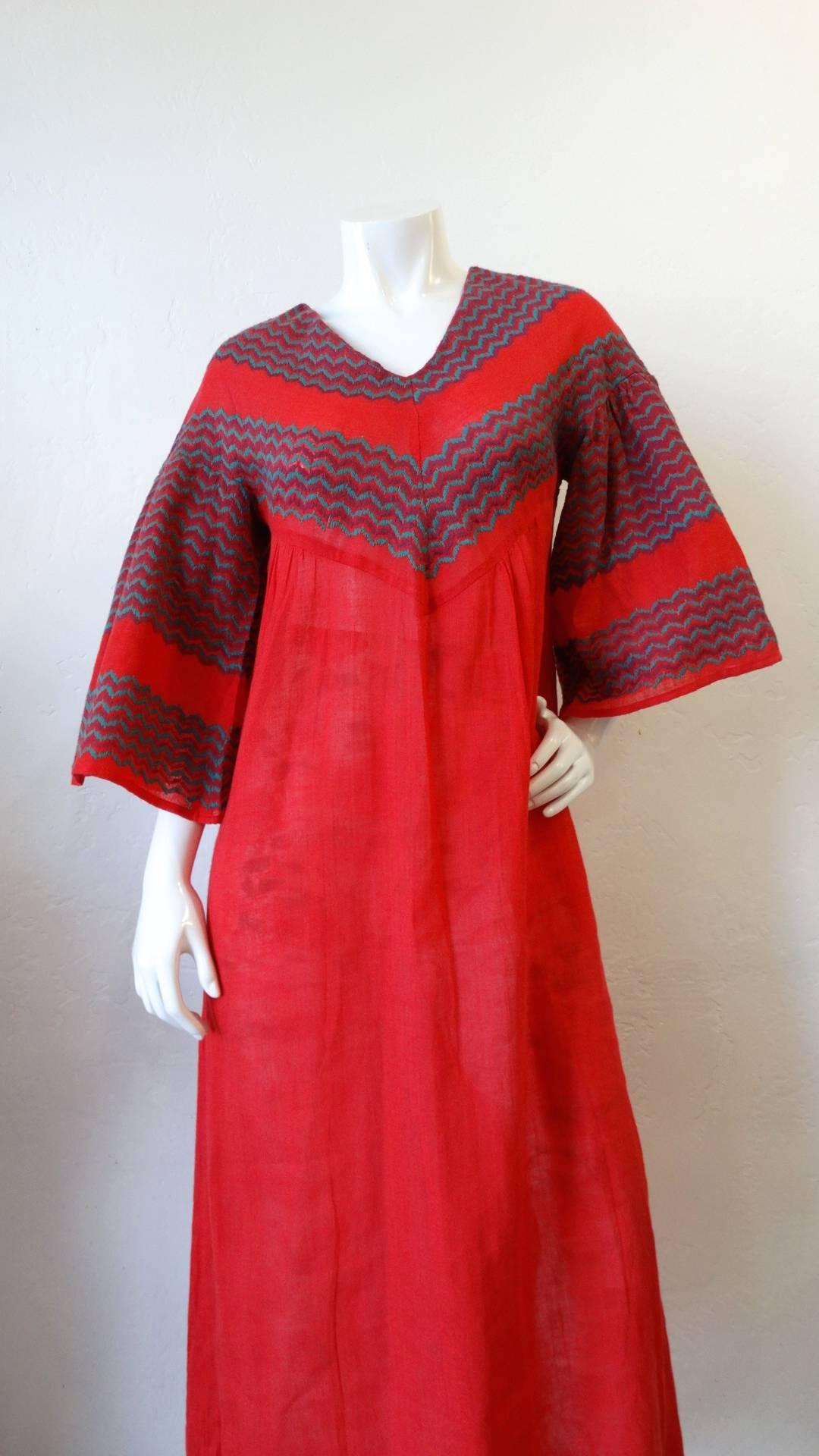 Rikma Red Chevron Bell Sleeve Dress, 1970s   3