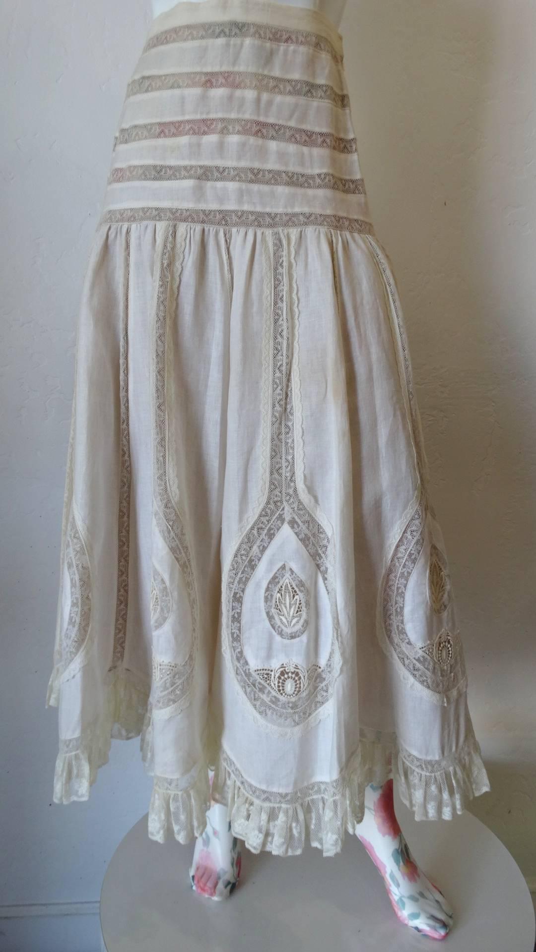 Women's Yoly Munoz White Lace Maxi Skirt, 1980s  For Sale