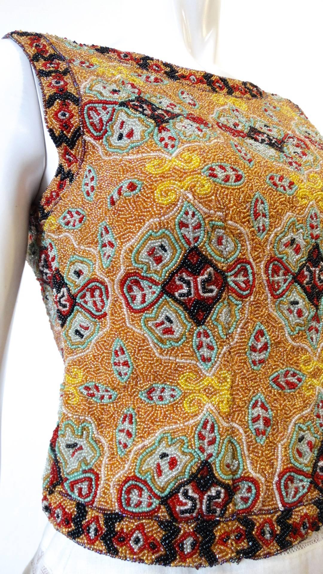Brown Christiana Beaded Sleeveless Shell Top, 1990s For Sale