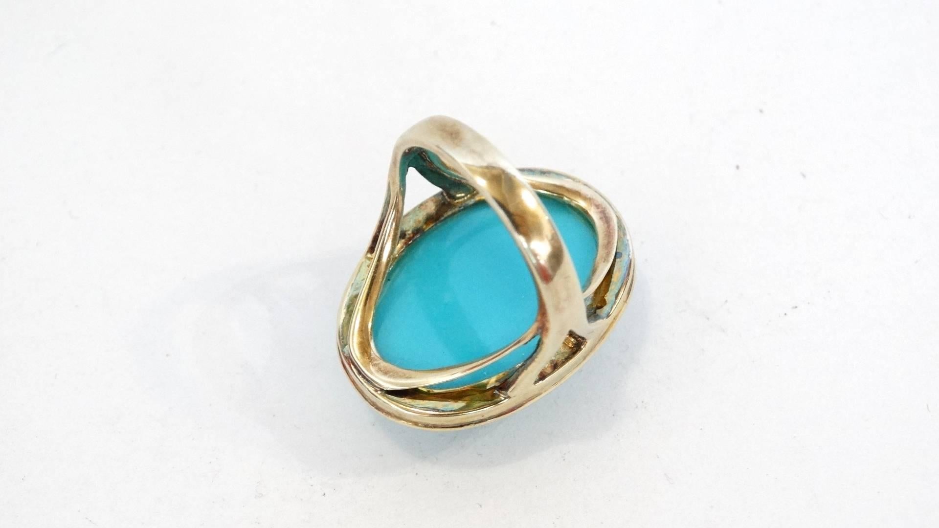 Vintage Gold & Turquoise Scarab Beetle Ring 1