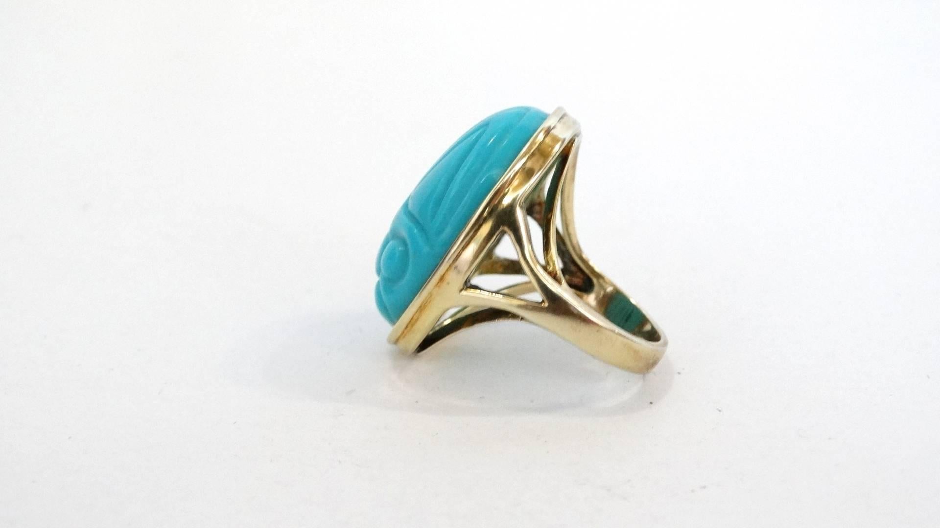 Vintage Gold & Turquoise Scarab Beetle Ring In Excellent Condition In Scottsdale, AZ