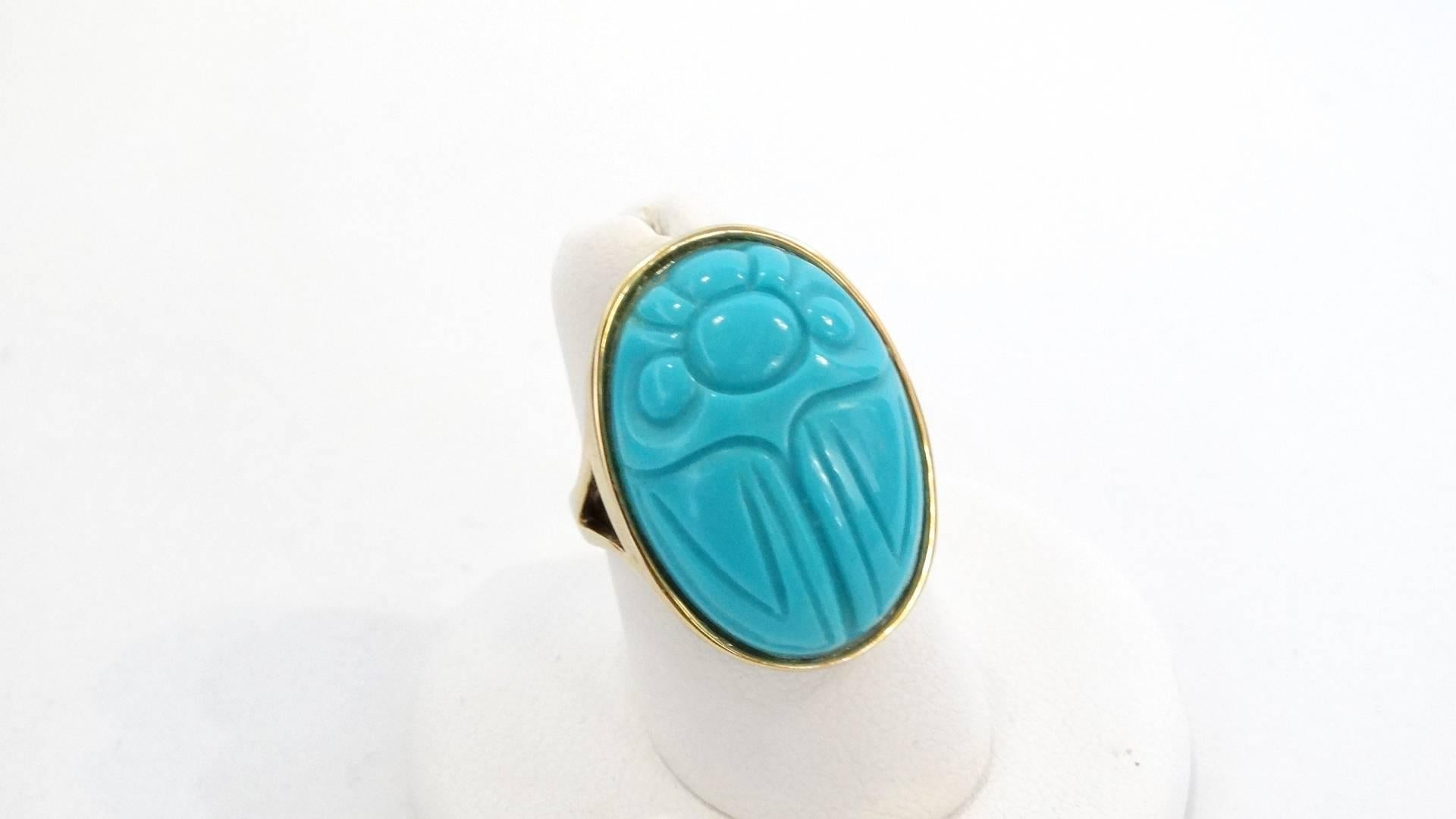 Women's Vintage Gold & Turquoise Scarab Beetle Ring