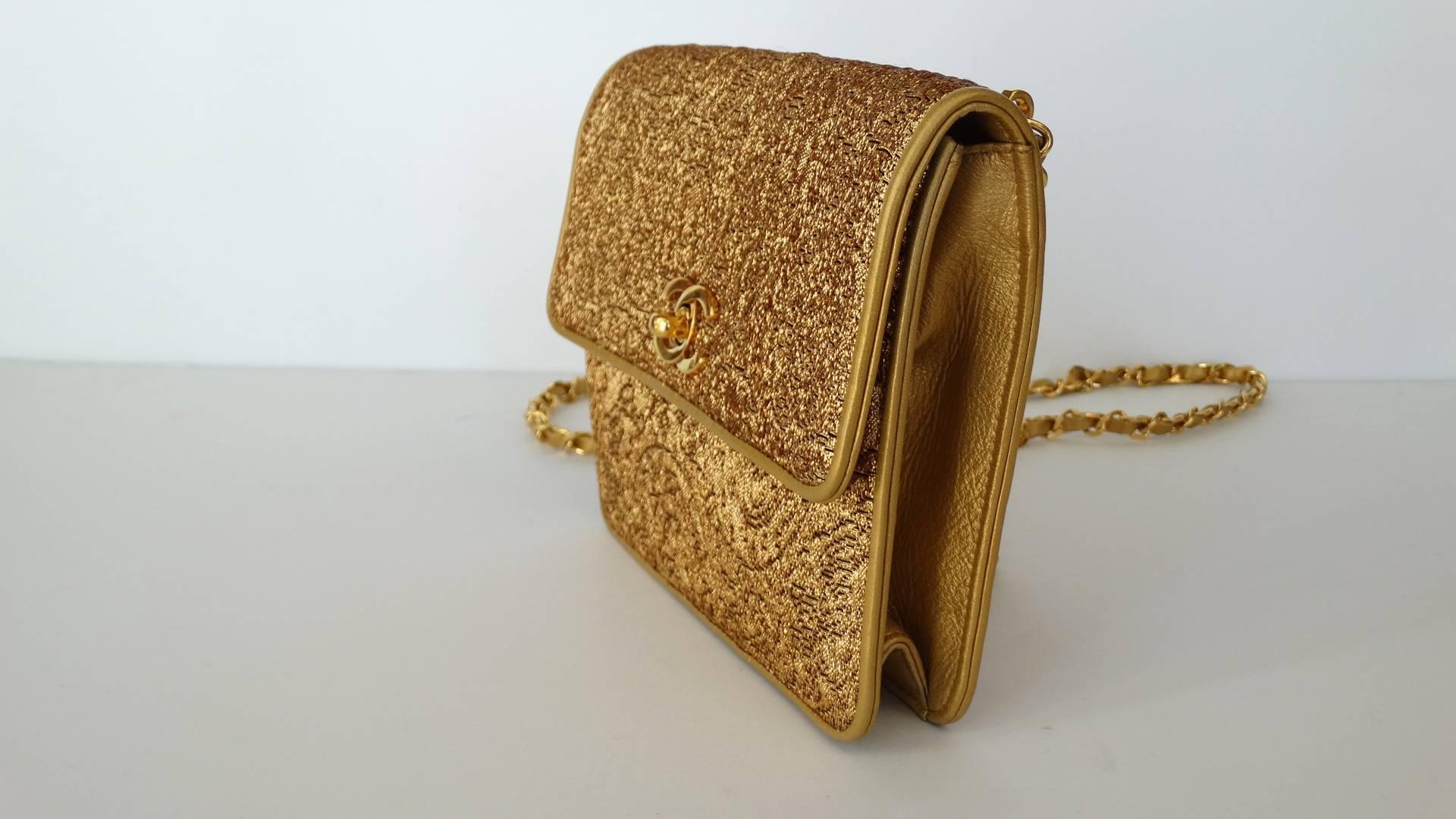 Chanel Gold Brocade Mini Half-flap Crossbody Bag, 1990s  In Excellent Condition In Scottsdale, AZ