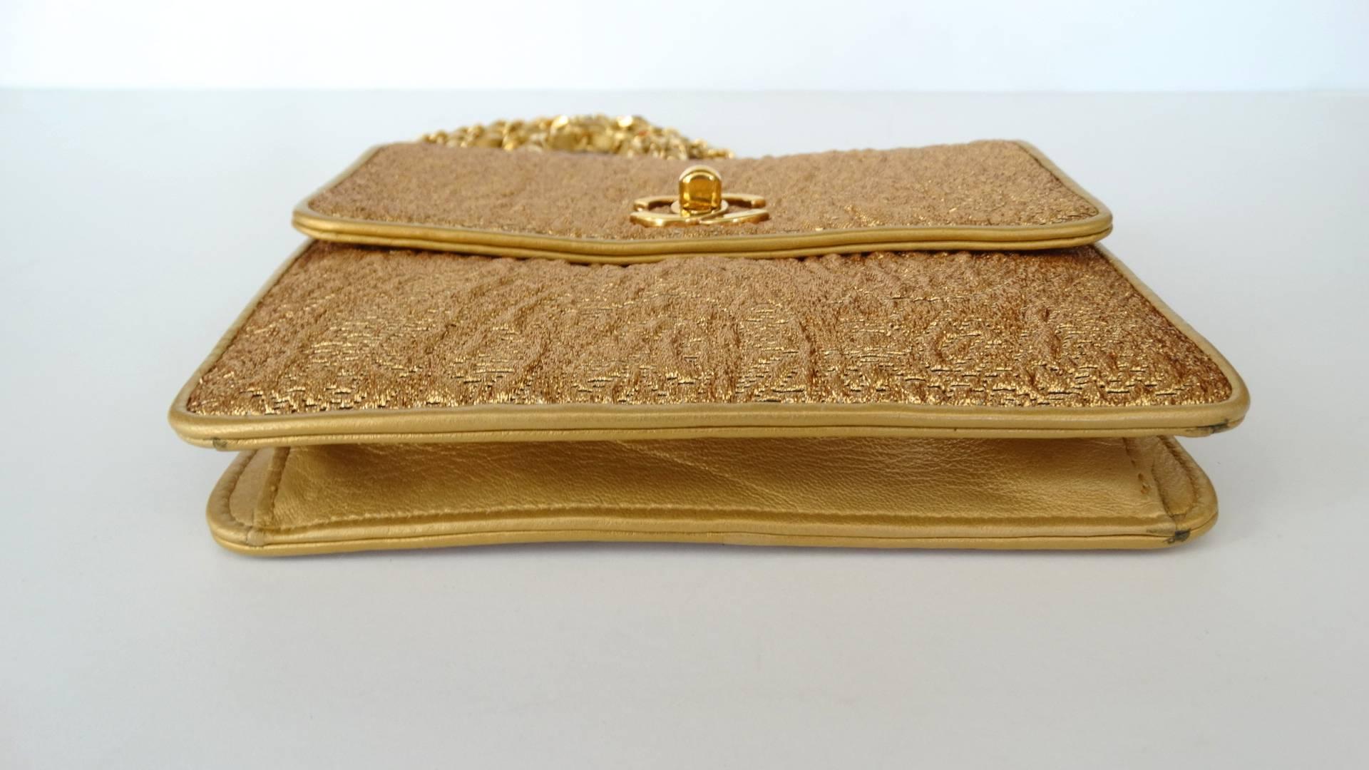 Brown Chanel Gold Brocade Mini Half-flap Crossbody Bag, 1990s 
