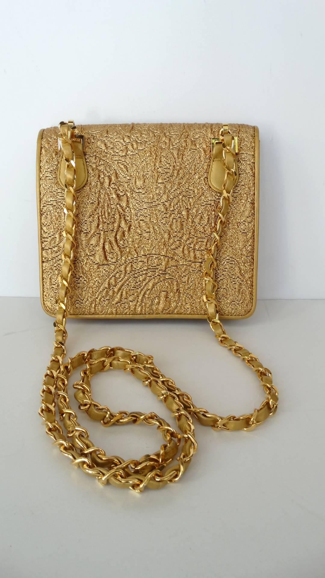 Women's Chanel Gold Brocade Mini Half-flap Crossbody Bag, 1990s 