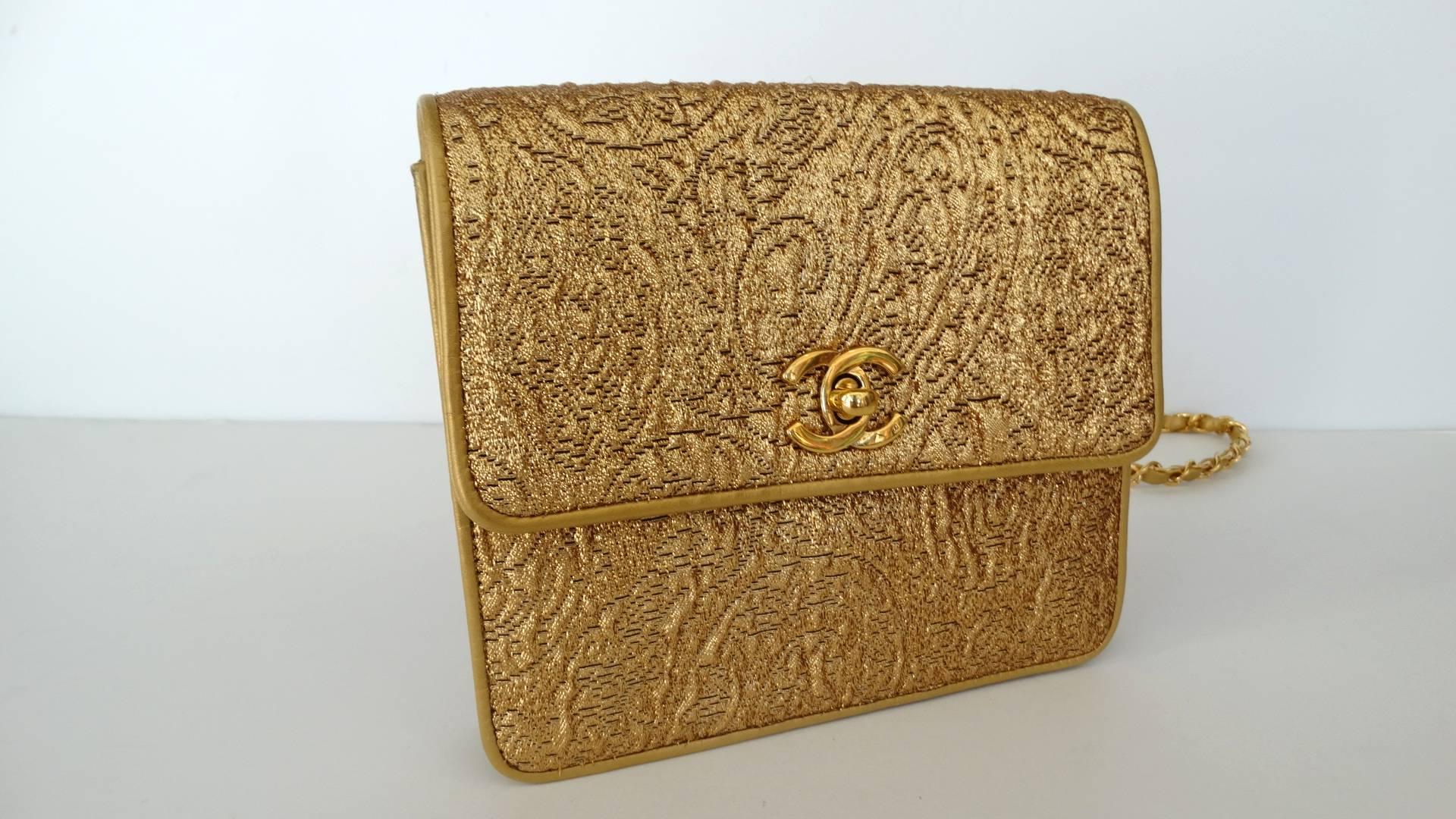 Chanel Gold Brocade Mini Half-flap Crossbody Bag, 1990s  7