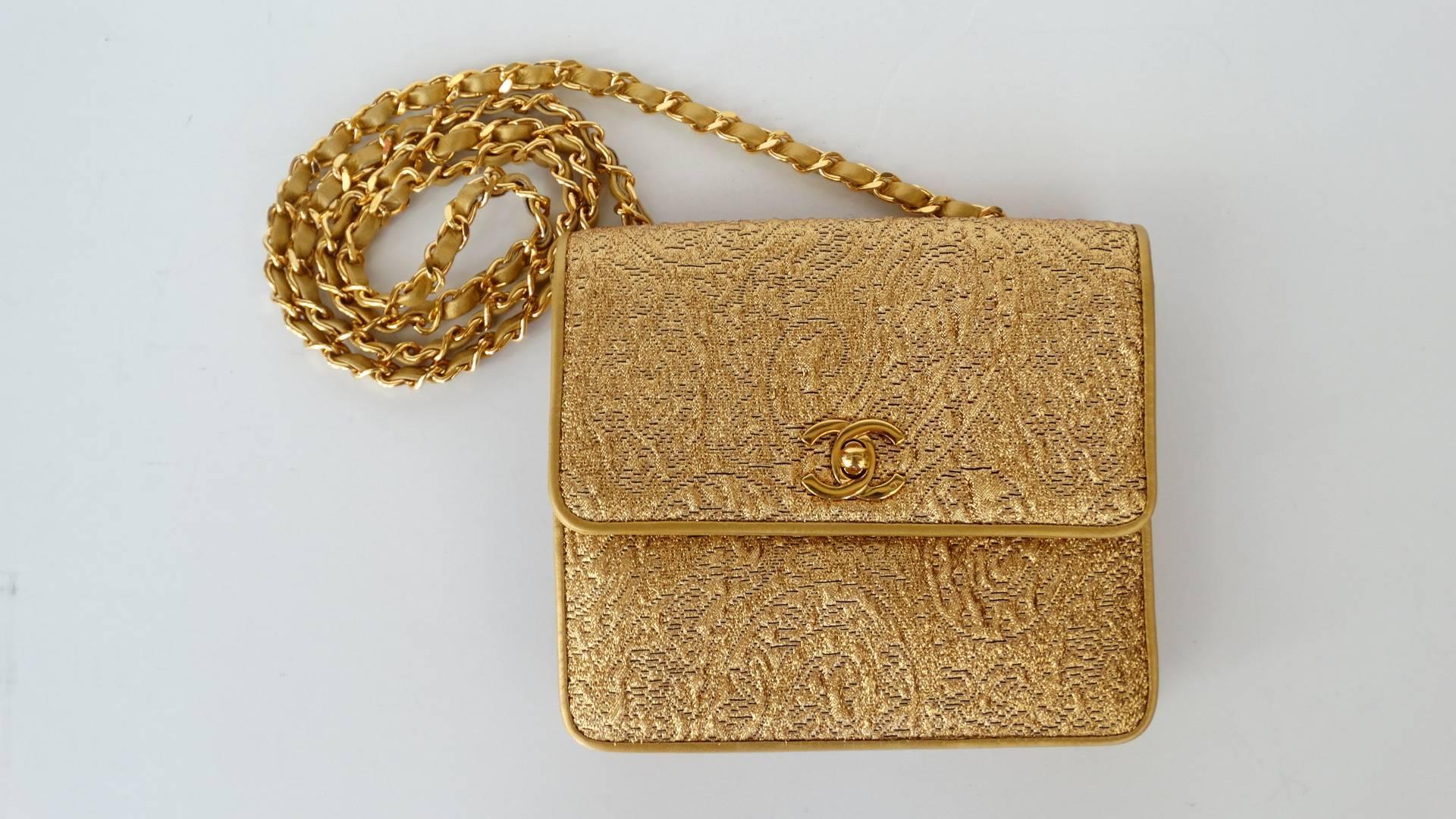 Chanel Gold Brocade Mini Half-flap Crossbody Bag, 1990s  12