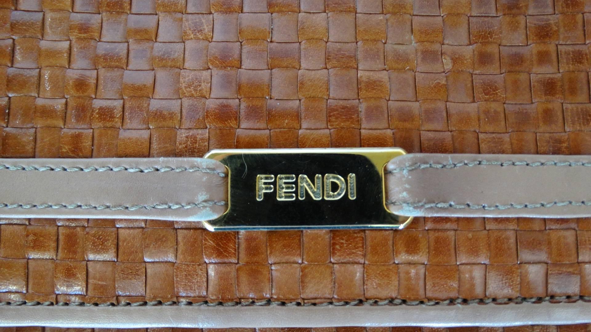 Brown Fendi Woven Clutch, 1980s 