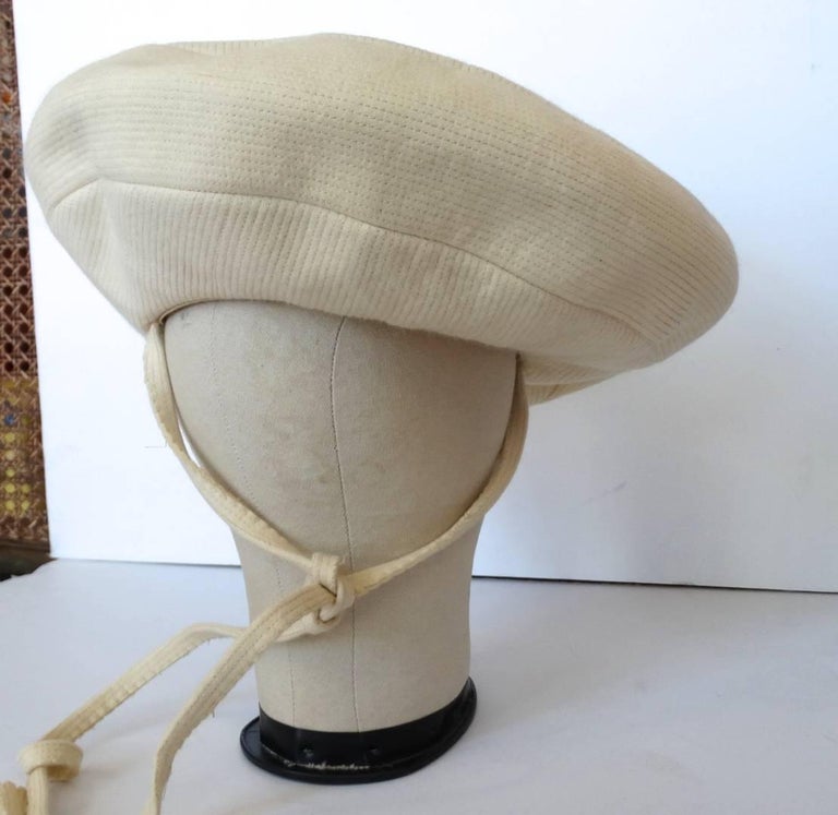 Yves Saint Laurent Mod Cream Wool Saucer Tam Hat, 1960s at 