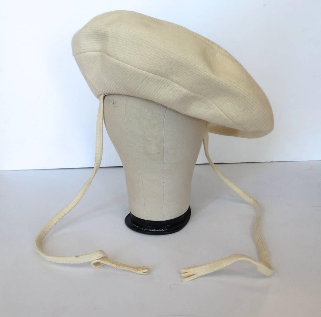 Gray Yves Saint Laurent Mod Cream Wool Saucer Tam Hat, 1960s  For Sale