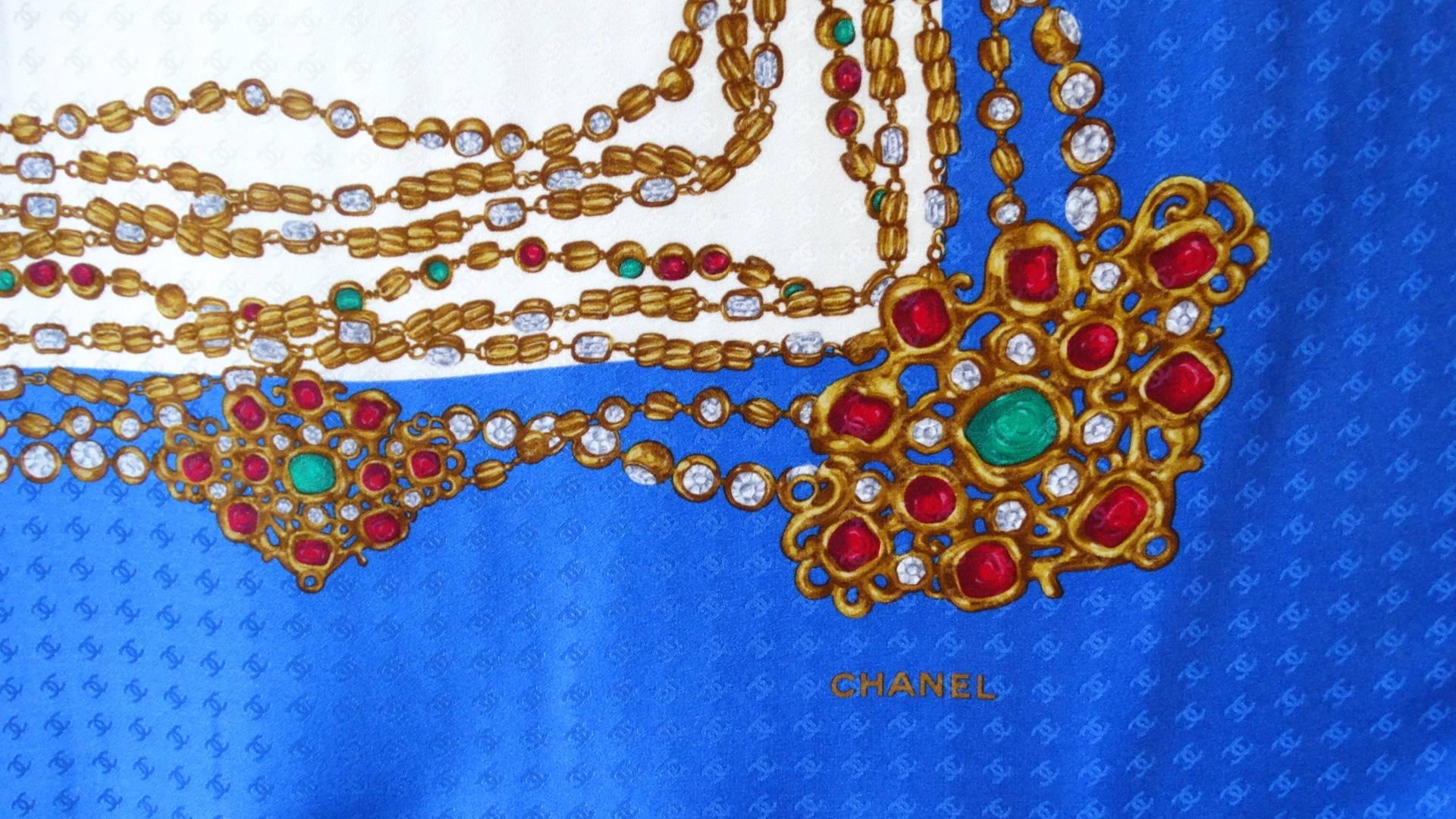 Purple Chanel CC Monogram Bejeweled Silk Scarf,  1980s 
