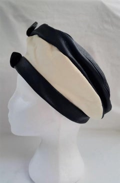 1960s Navy and White Leather Beret Hat