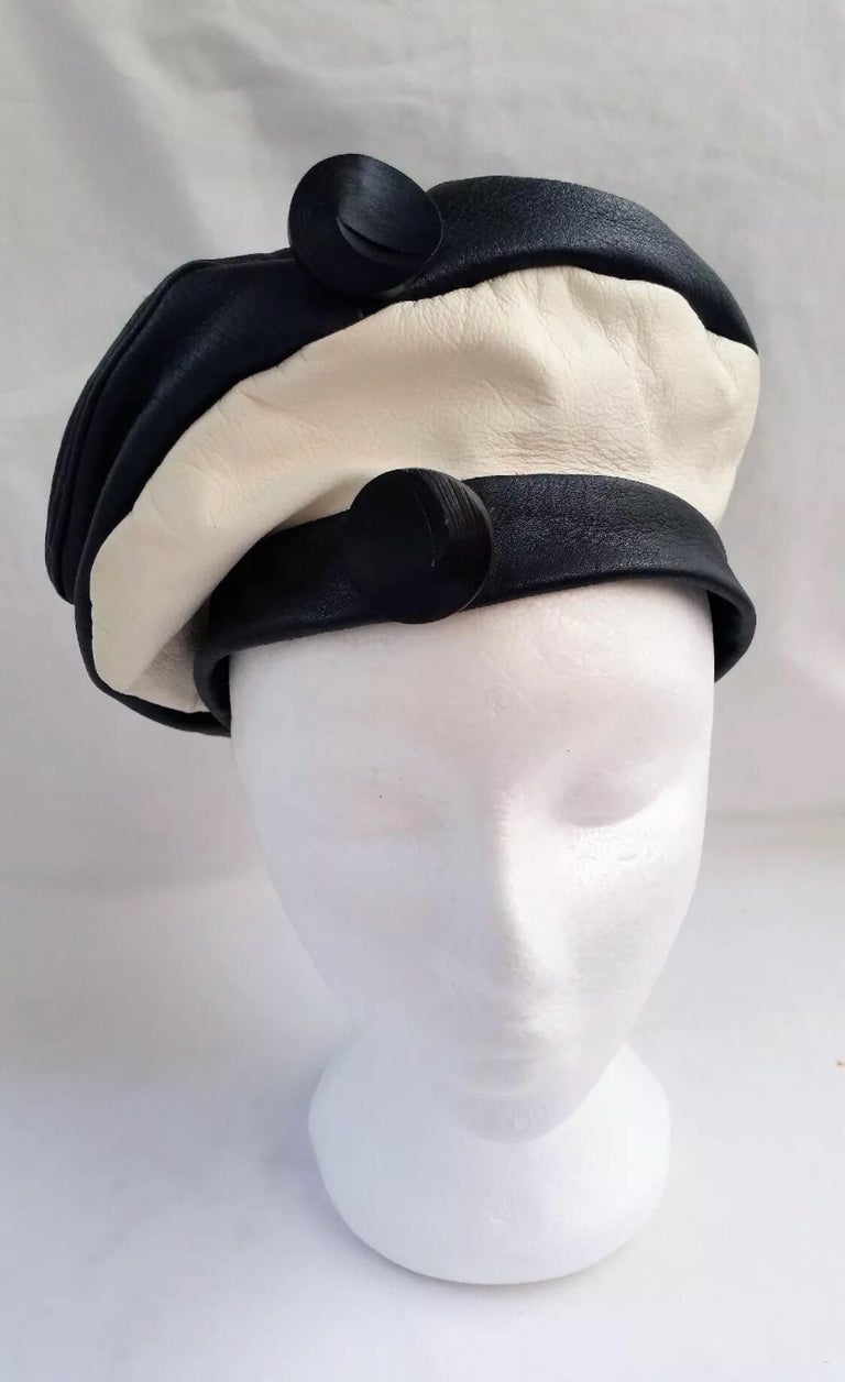 1960s Navy and White Leather Beret Hat at 1stDibs navy beret hat