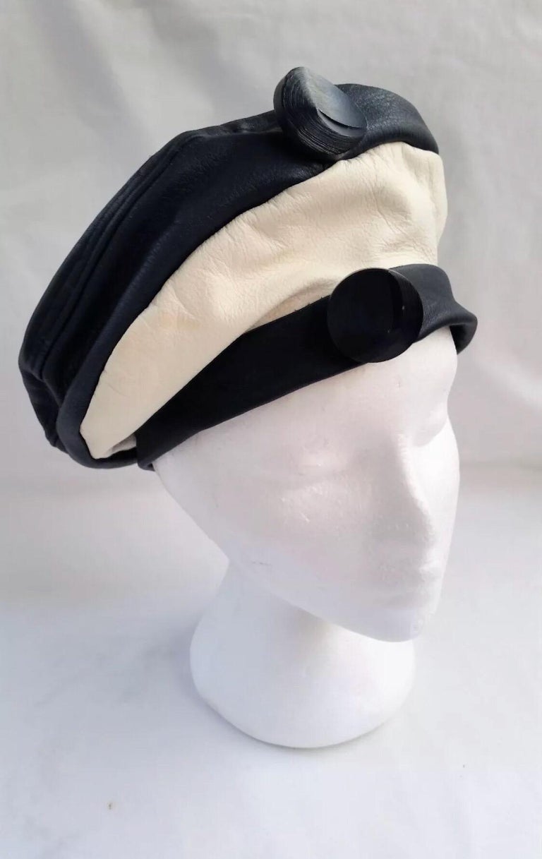 1960s Navy and White Leather Beret Hat at 1stDibs navy beret hat
