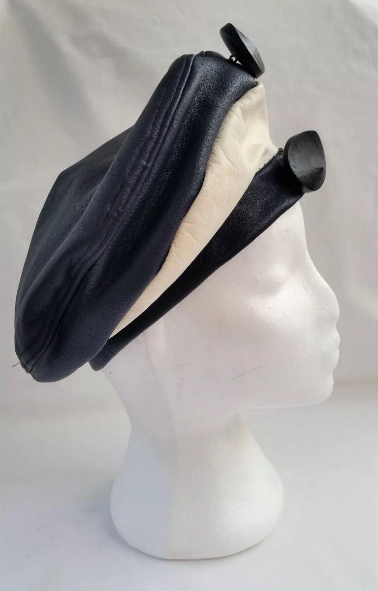 1960s Navy and White Leather Beret Hat at 1stDibs navy beret hat