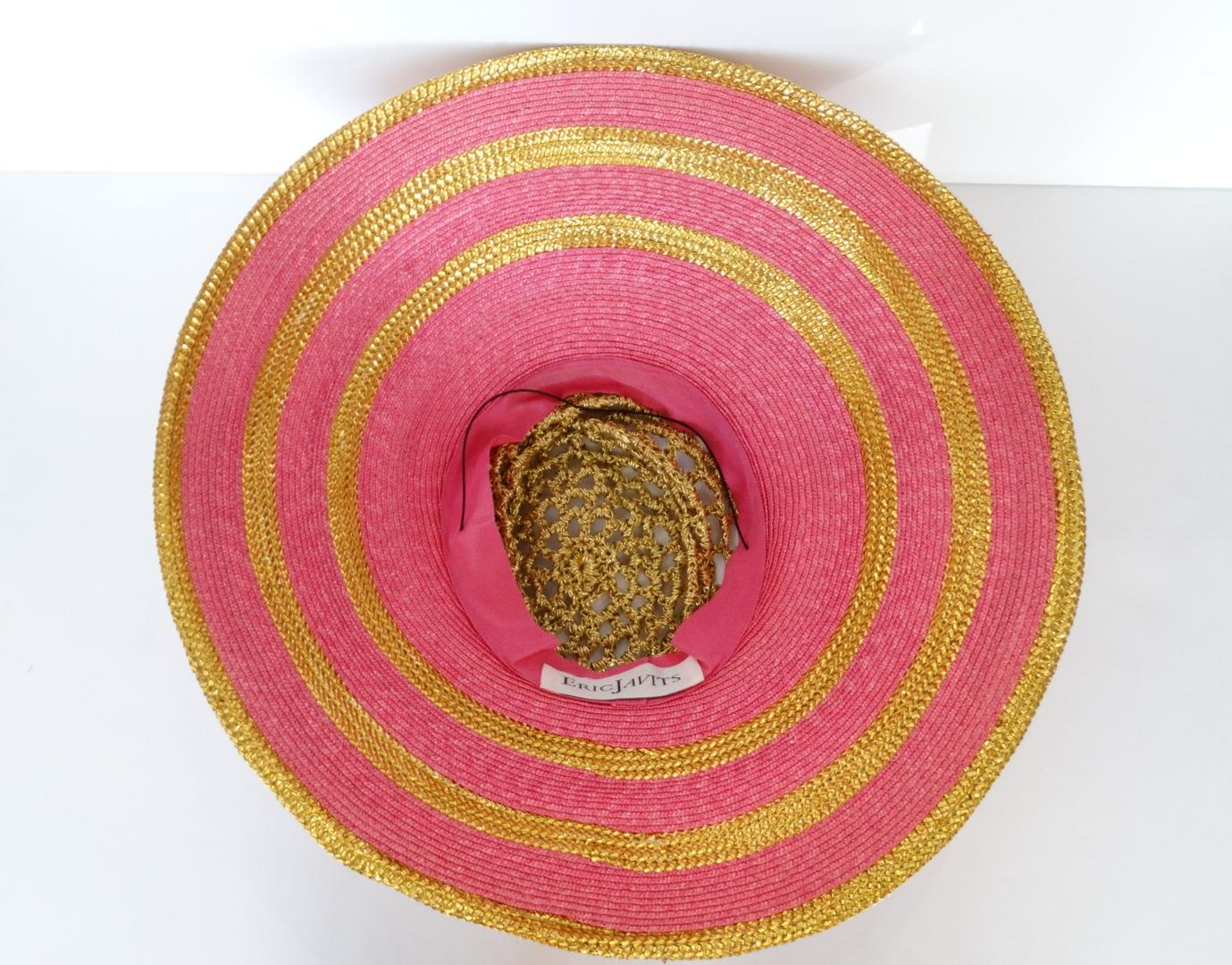 Eric Javits Pink and Gold Metallic Striped Crochet Crown Hat For Sale ...
