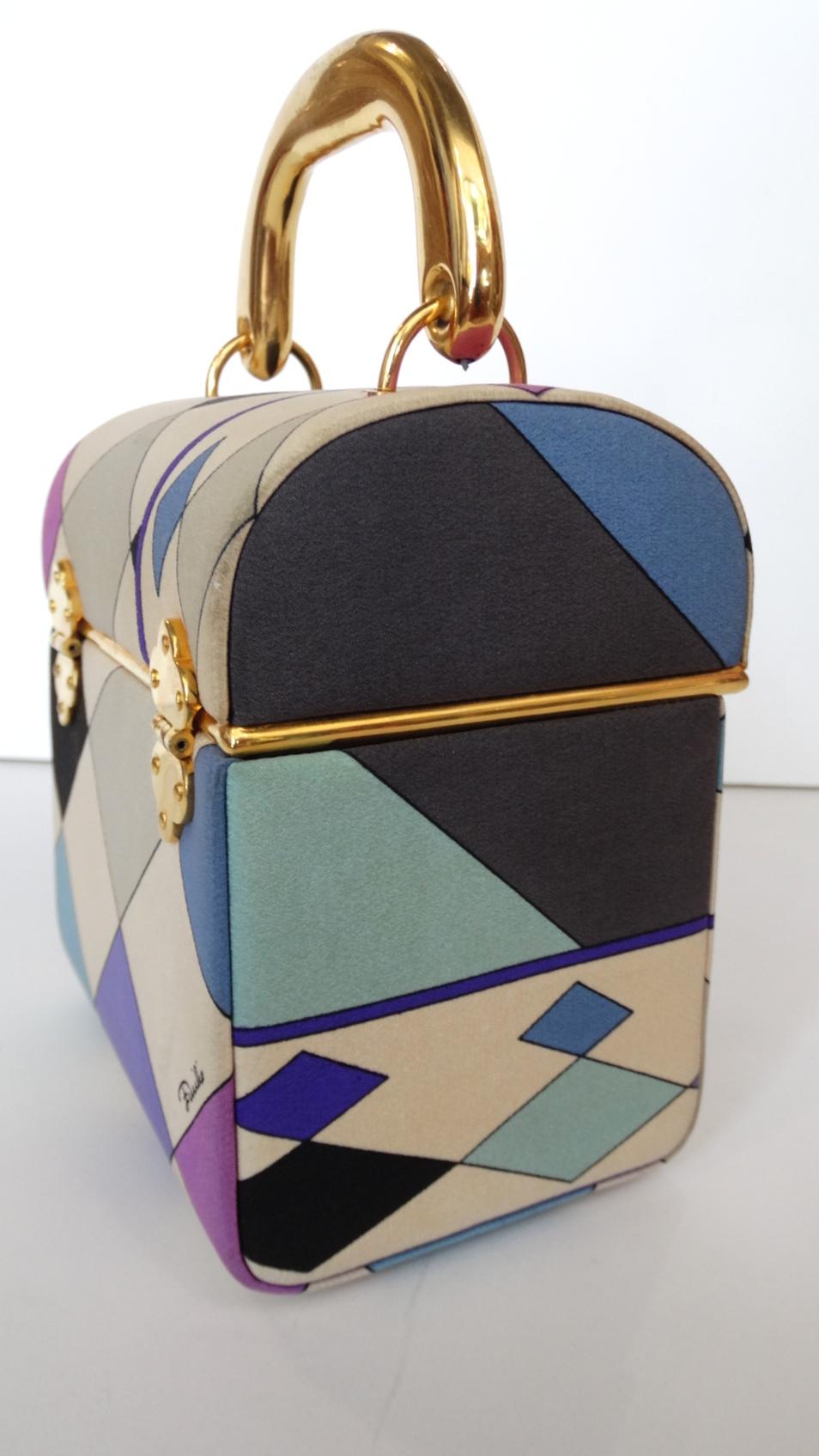 Beige Pucci Mod Printed Silk Box Bag, 1960s