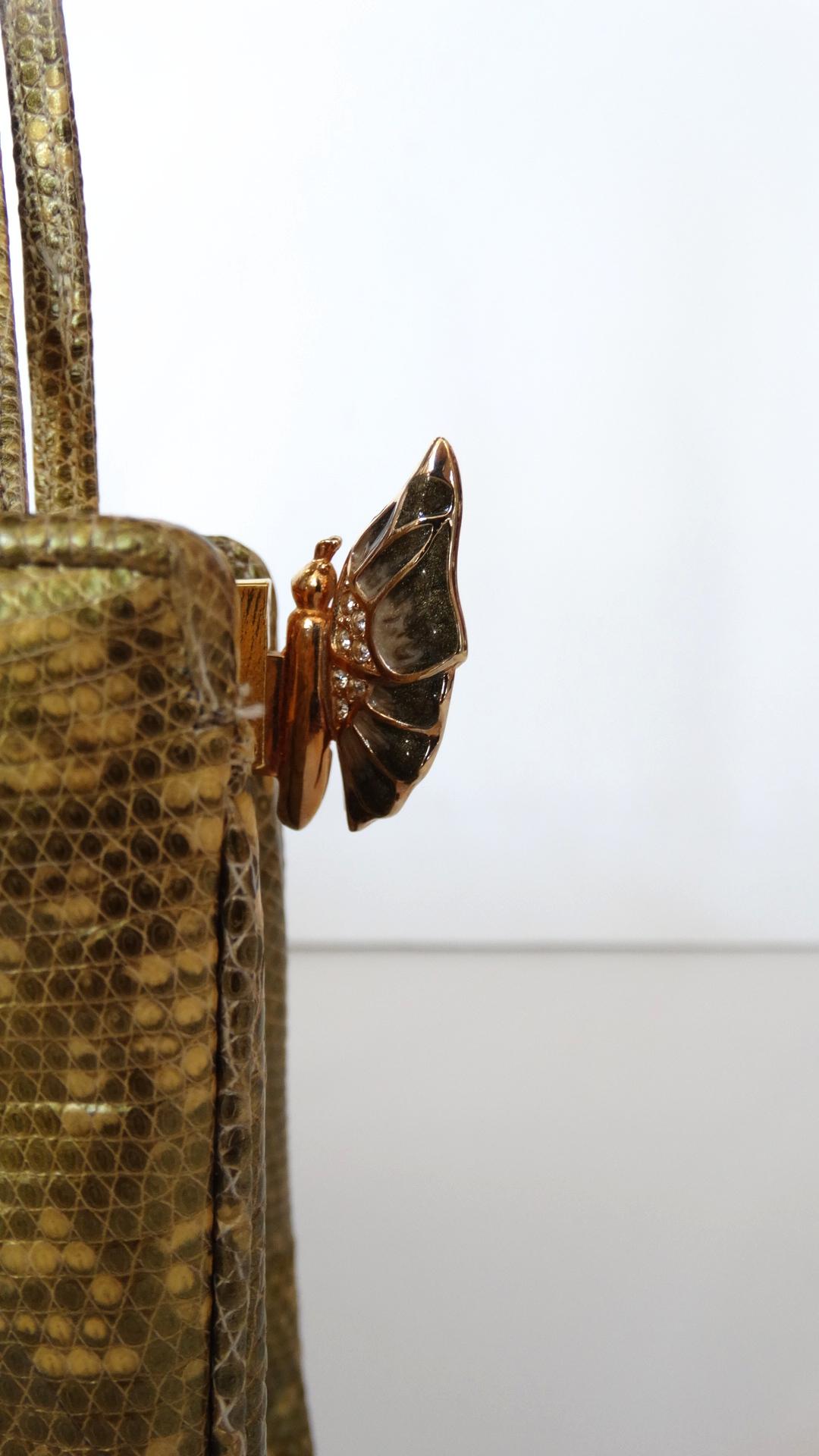 Judith Leiber Snakeskin Rhinestone Butterfly Bag  In Excellent Condition In Scottsdale, AZ