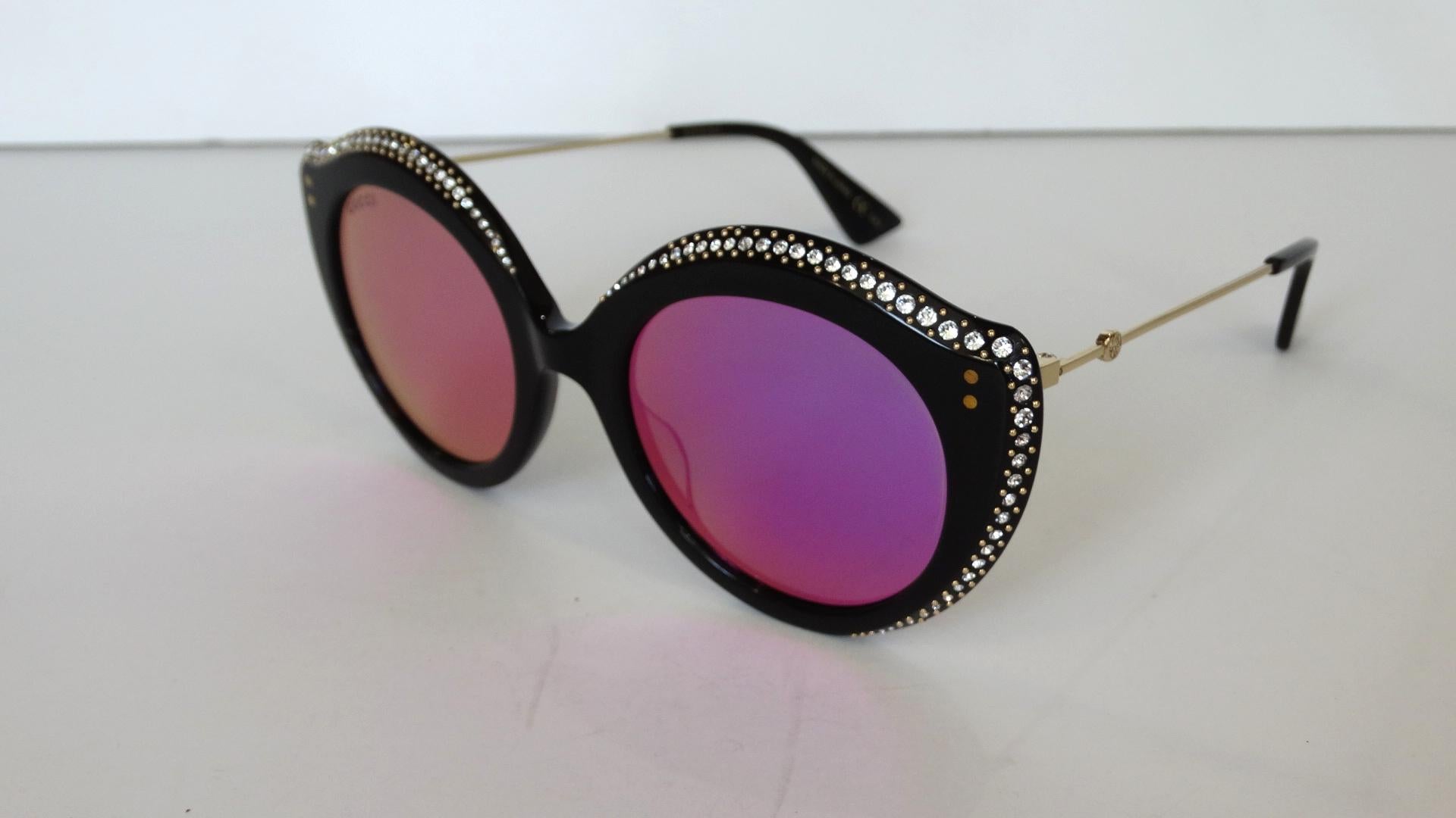 Purple Gucci Rhinestone Cat Eye Color Shifting Sunglasses