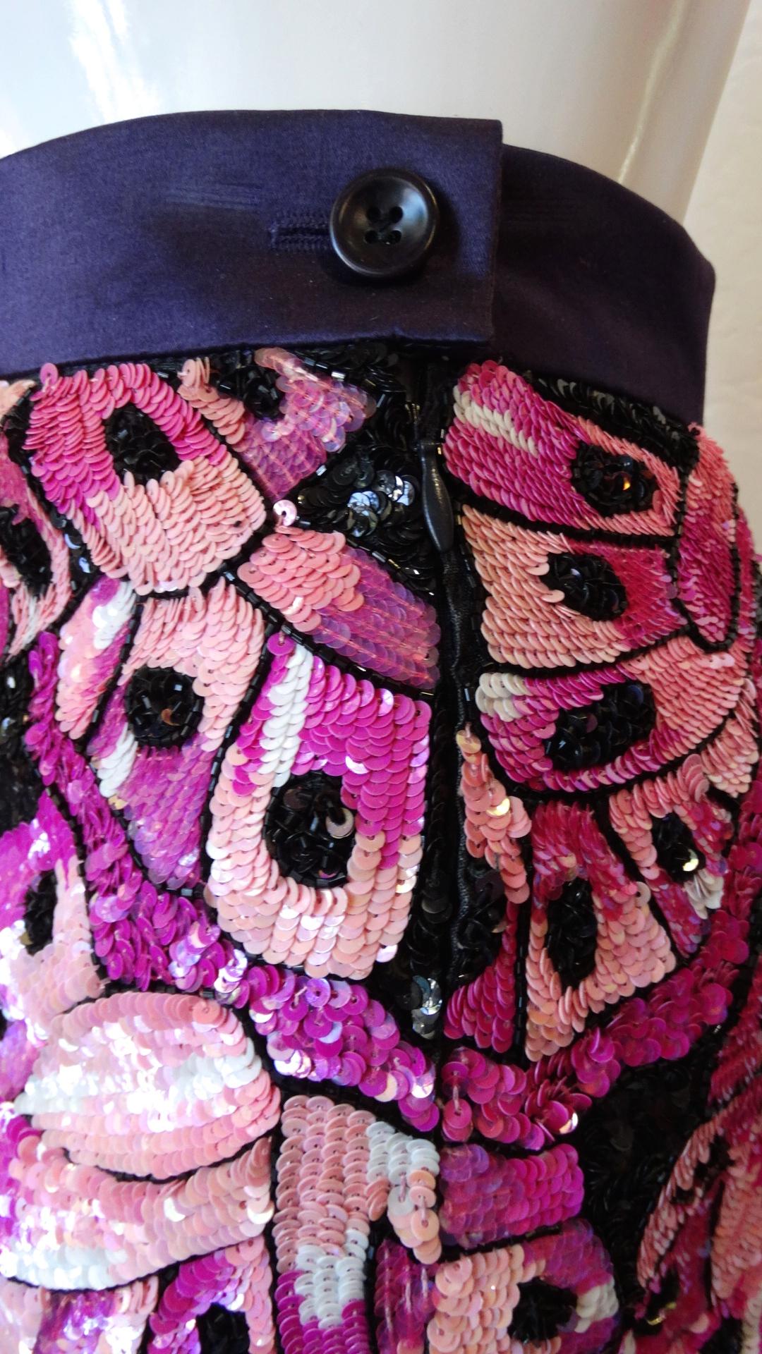 Escada 80s Couture Butterfly Sequin Skirt For Sale 3