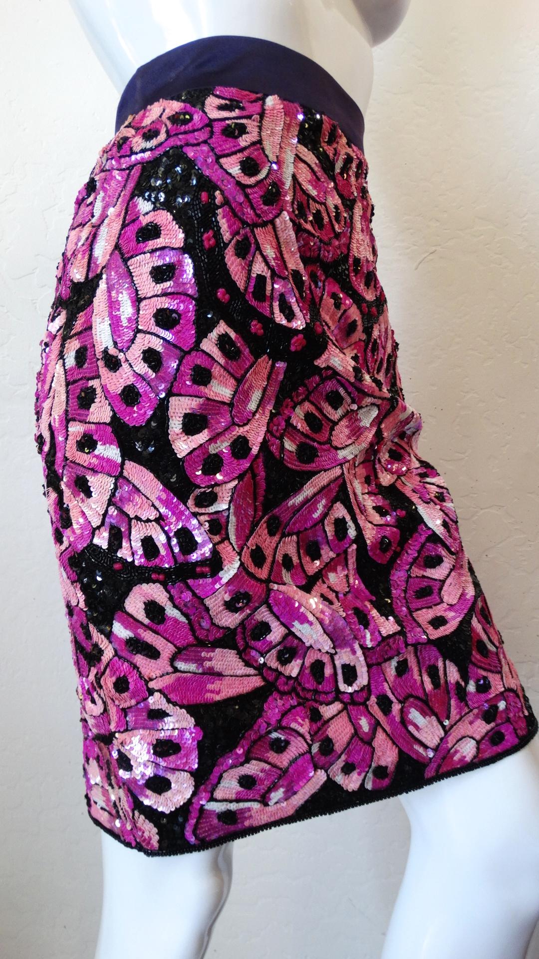 Escada 80s Couture Butterfly Sequin Skirt For Sale 2