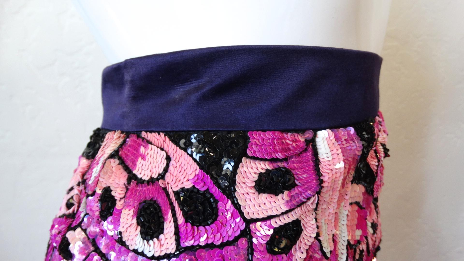Women's Escada 80s Couture Butterfly Sequin Skirt For Sale