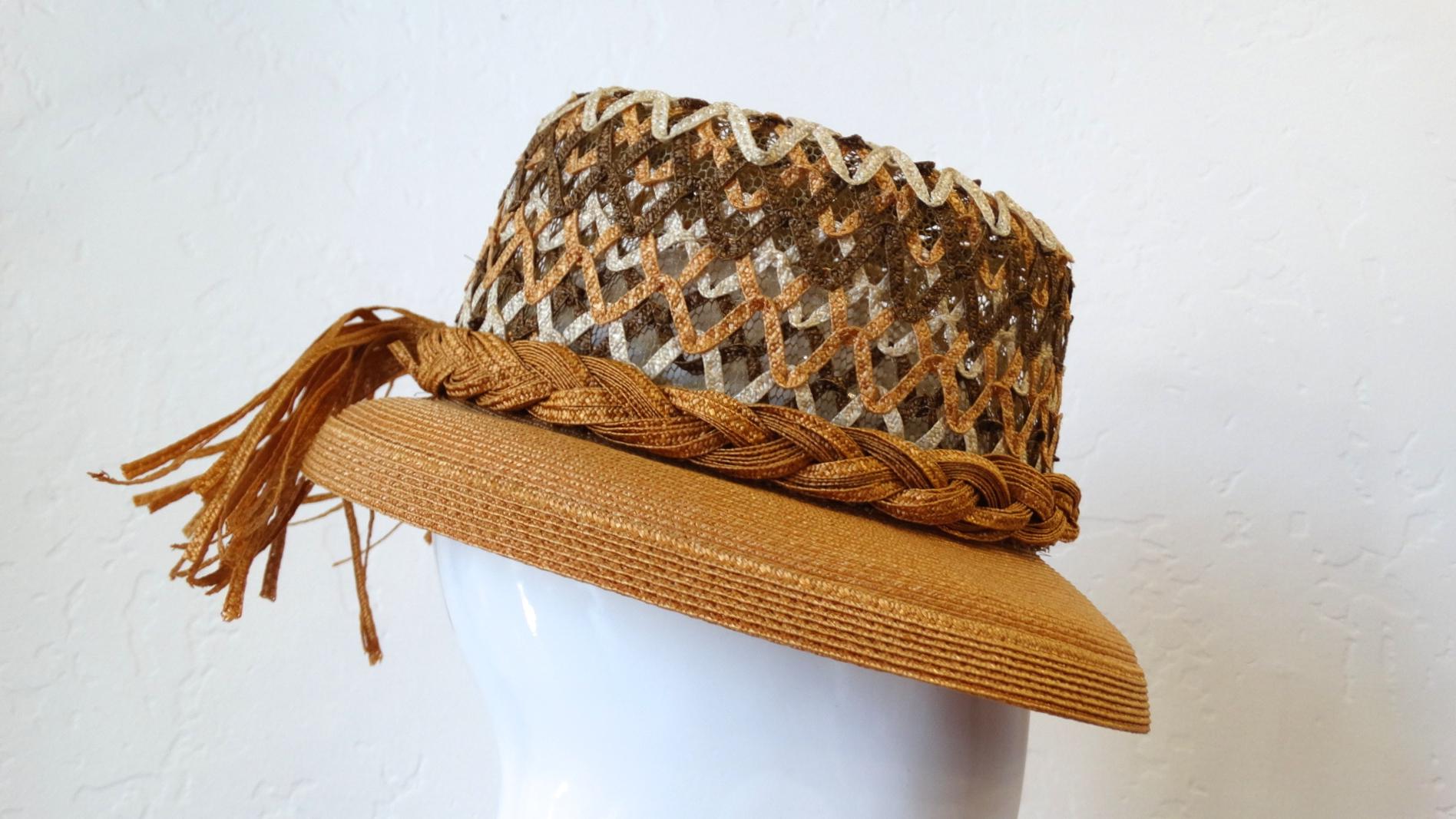 Yves Saint Laurent Woven Straw Boater Hat, 1960s 1