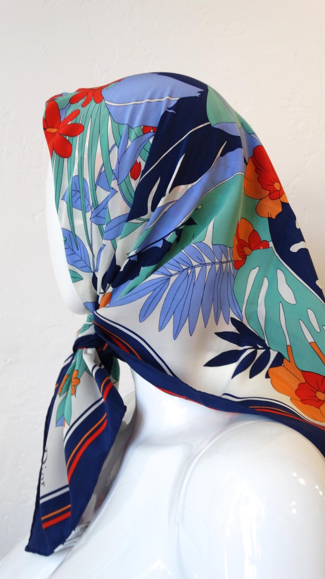 Christian Dior Silk Tropical Printed Scarf  In Excellent Condition In Scottsdale, AZ