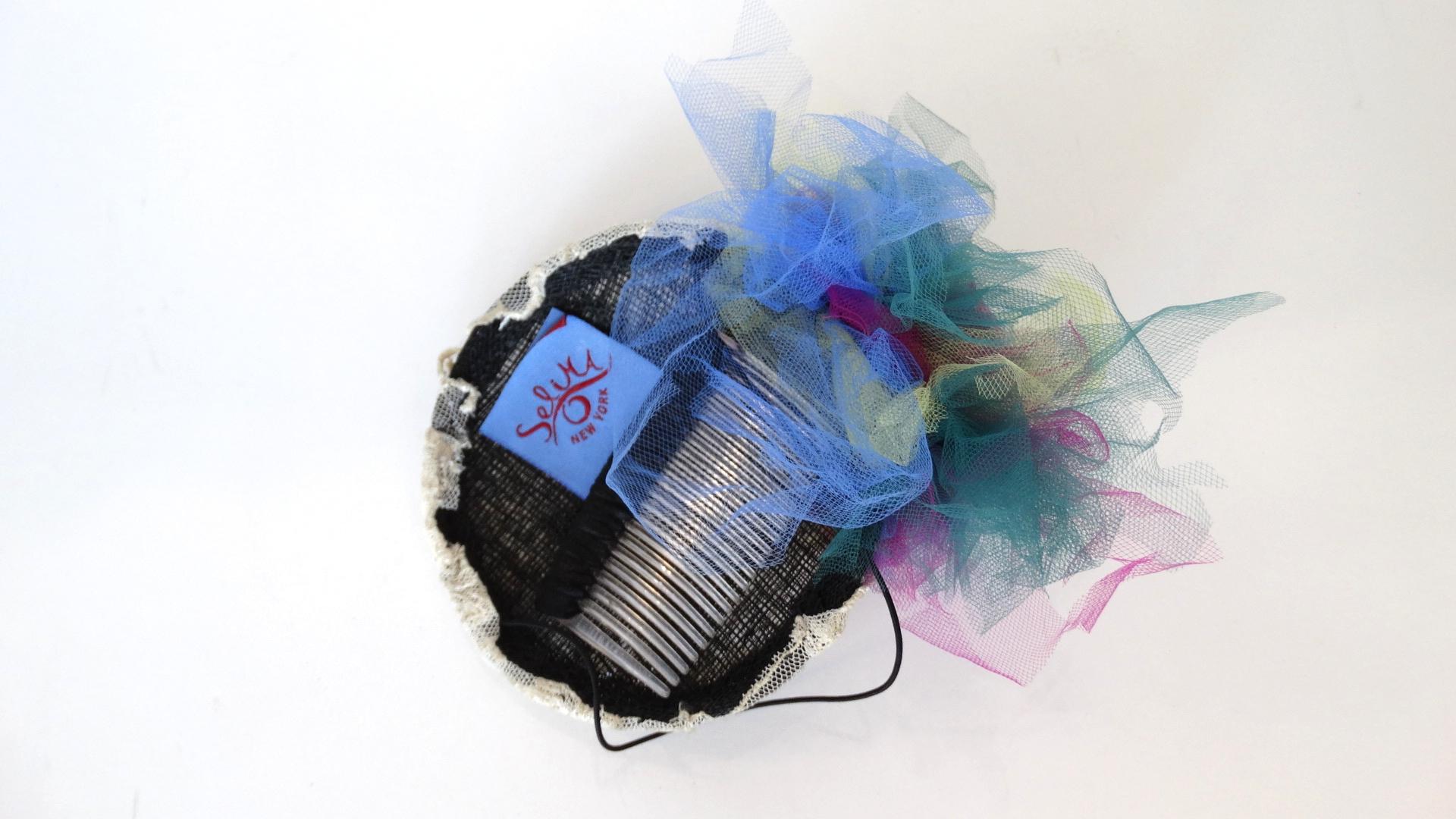 Gray 1980s Selima By V Lace Multicolored Madonna Tulle Fascinator For Sale