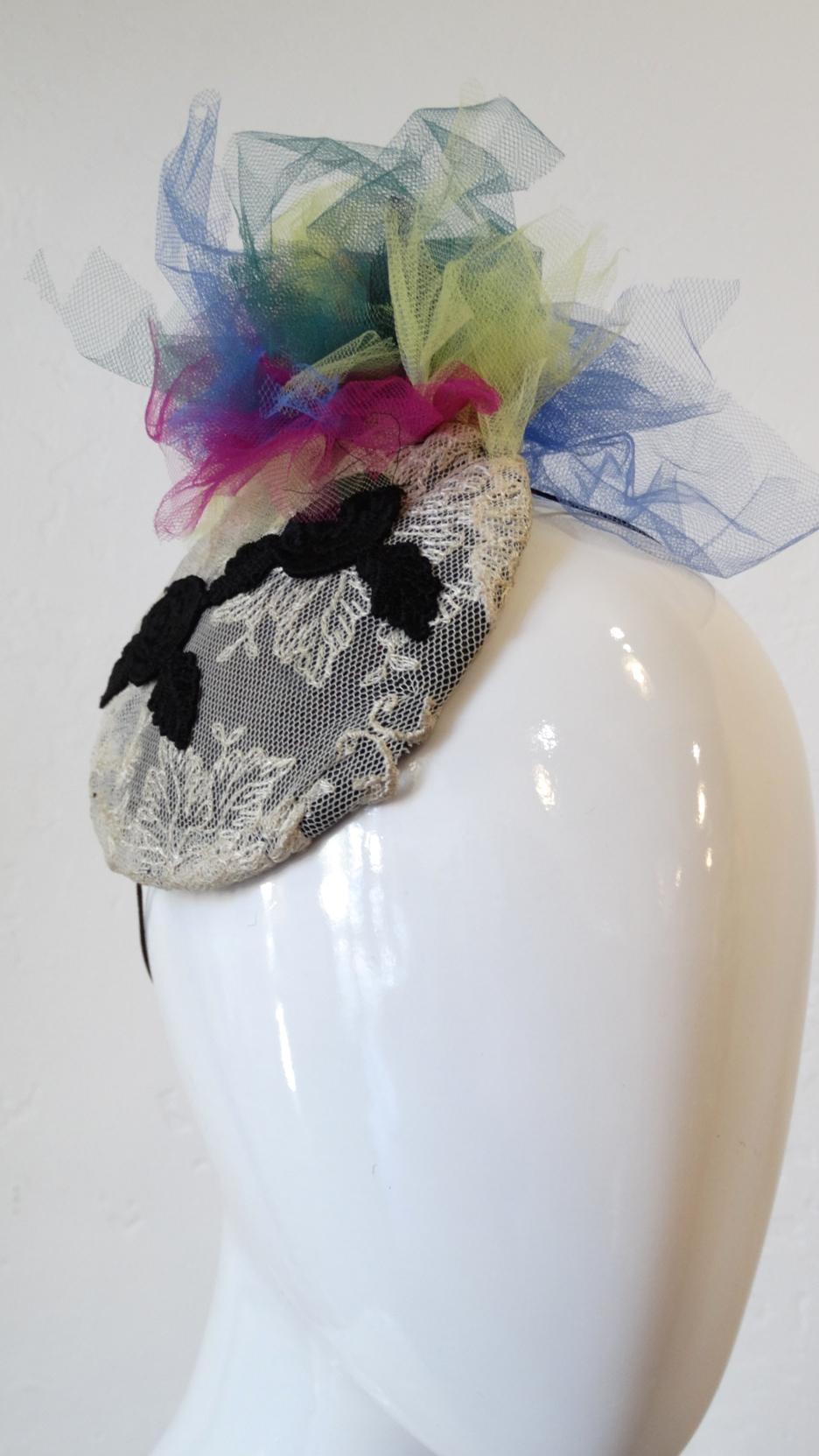 Women's 1980s Selima By V Lace Multicolored Madonna Tulle Fascinator For Sale