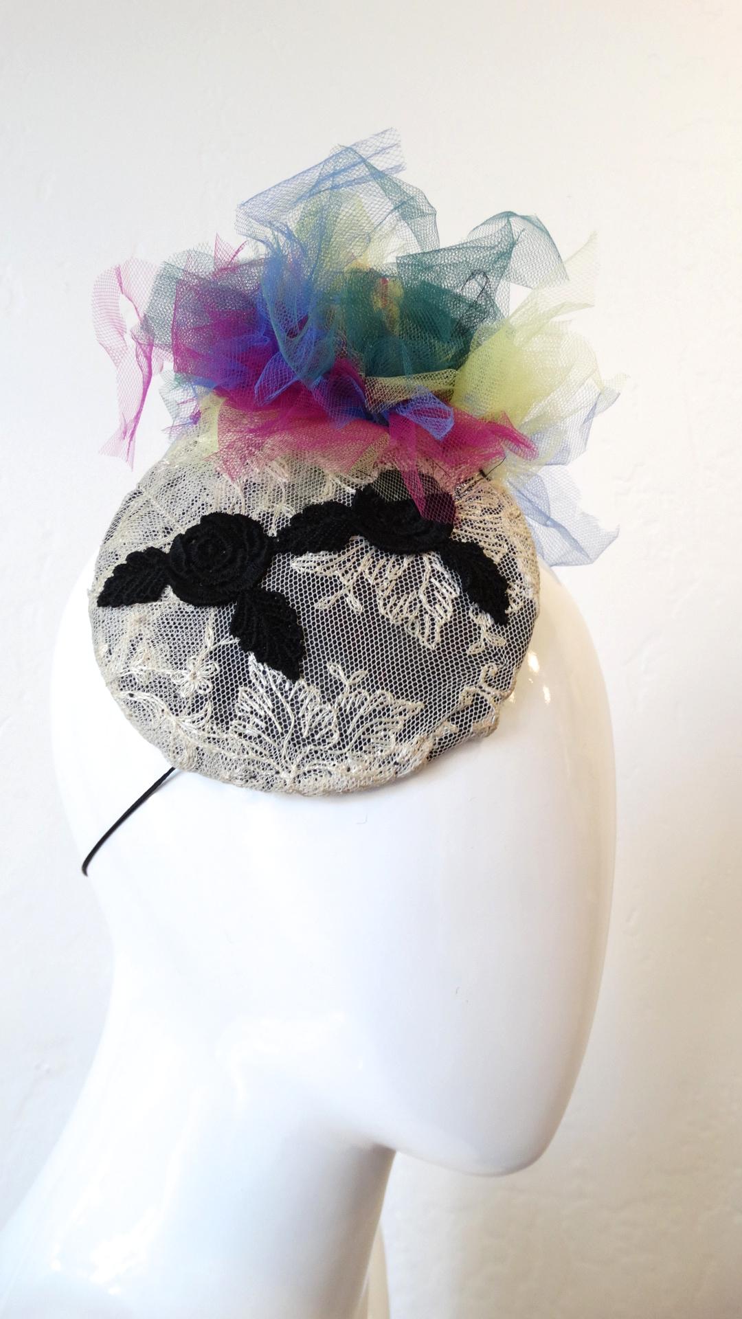 1980s Selima By V Lace Multicolored Madonna Tulle Fascinator  For Sale 5